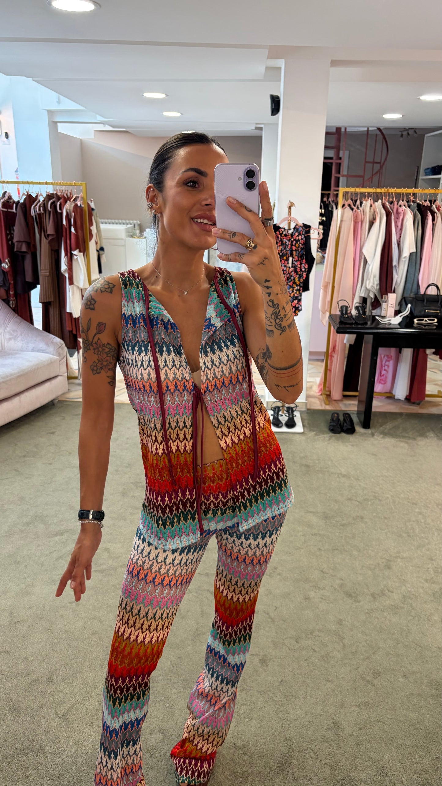 Canotta gilet multicolor missoni vibes con laccetti ks