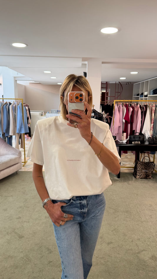 T-shirt bianca over new moon con spallotte tw