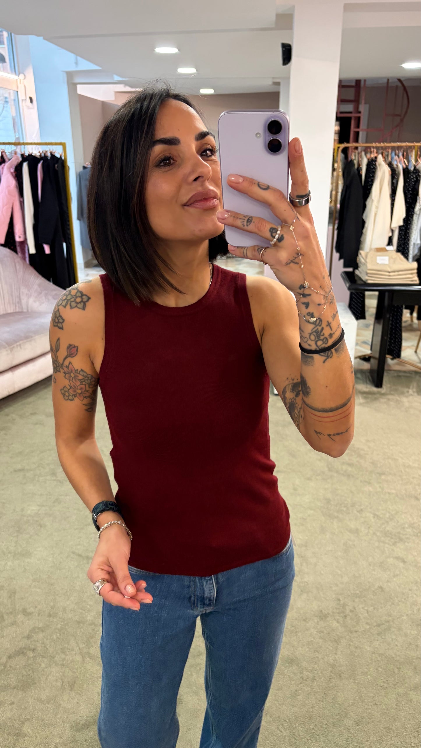 Canotta in maglia bordeaux jx