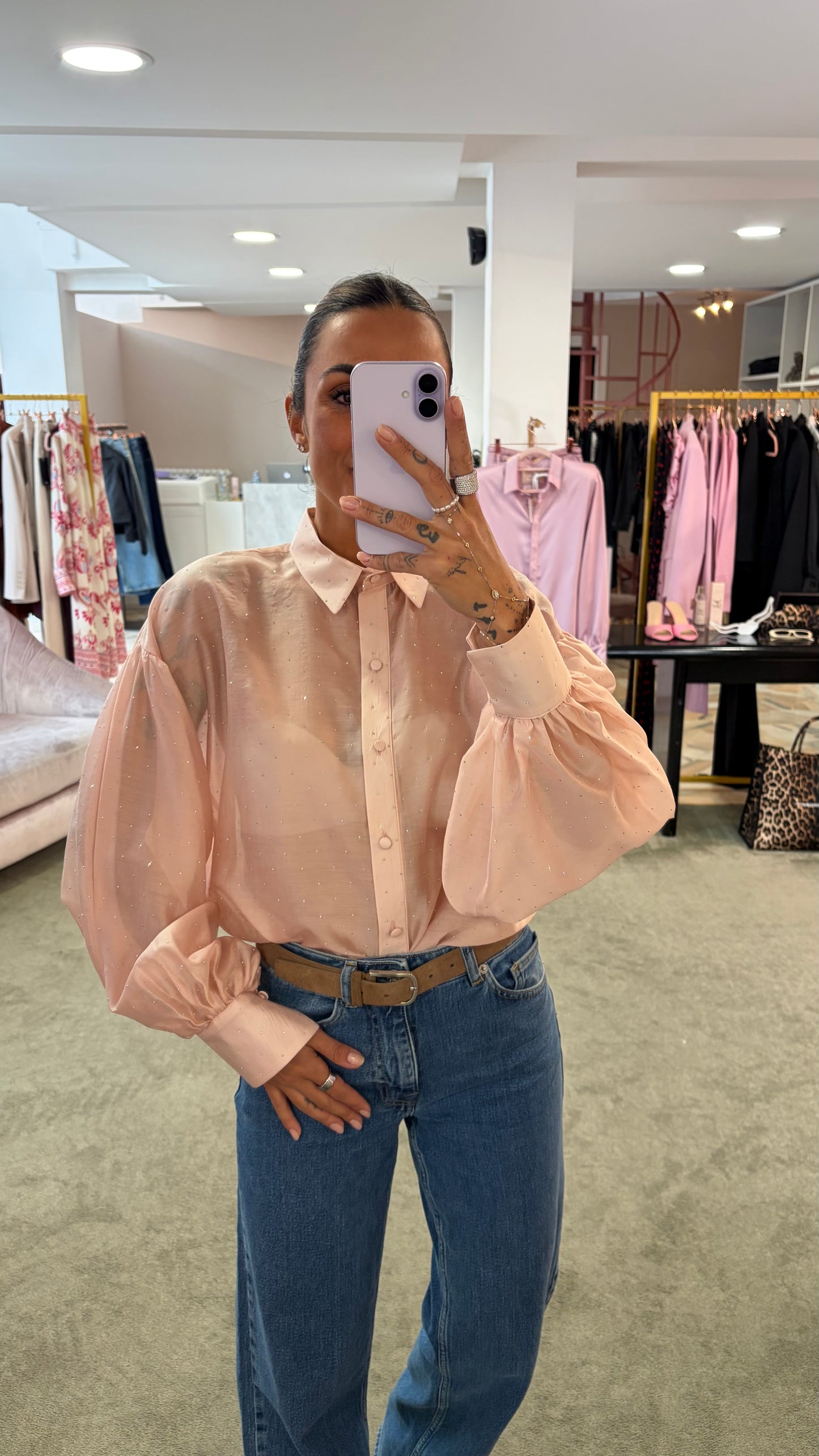 Camicia rosa con cristalli Actualee