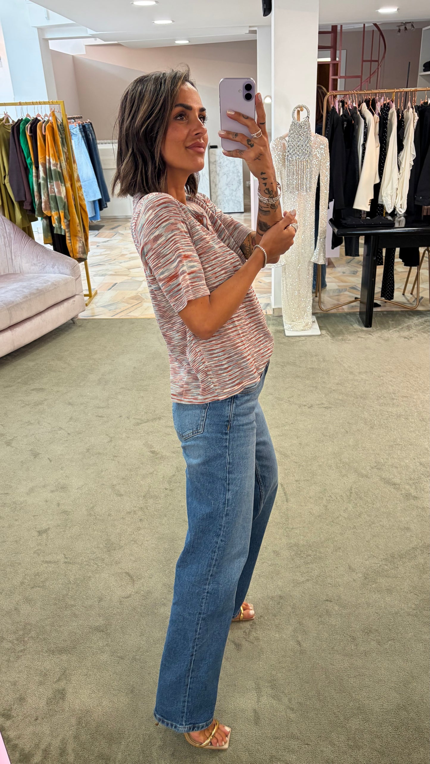 Polo camicia a righe multicolor con bottoncini apribili manica corta ay