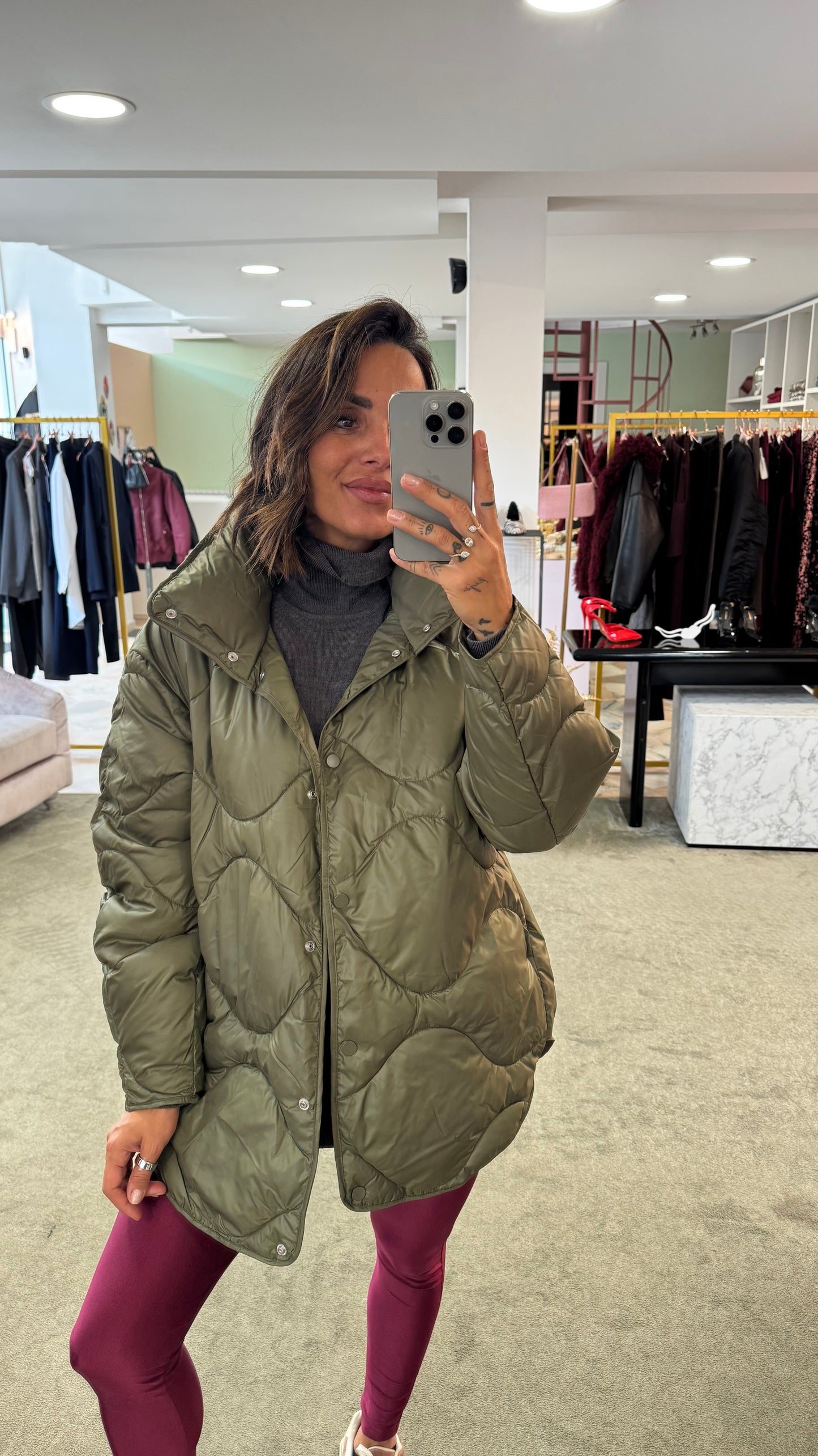 Piumino stella verde oliva trapuntato jx