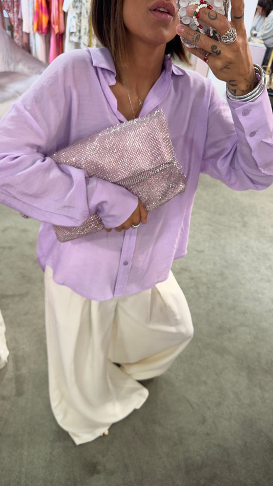 Maxi pochette rosa in maglia strass