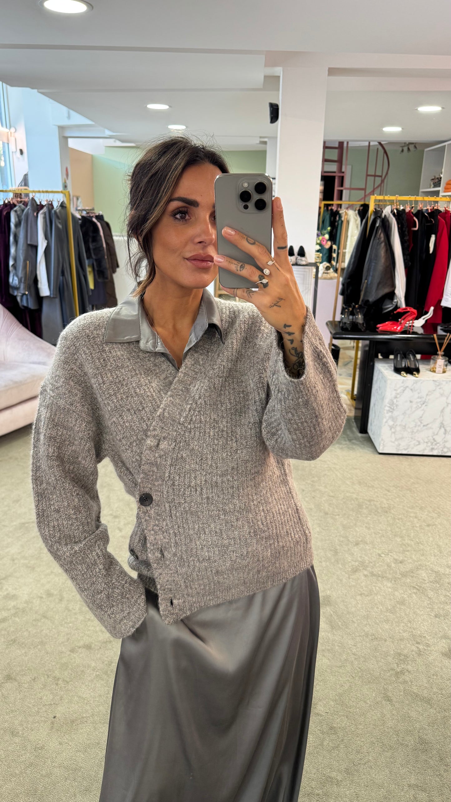 Cardigan over grigio melange a costine sl