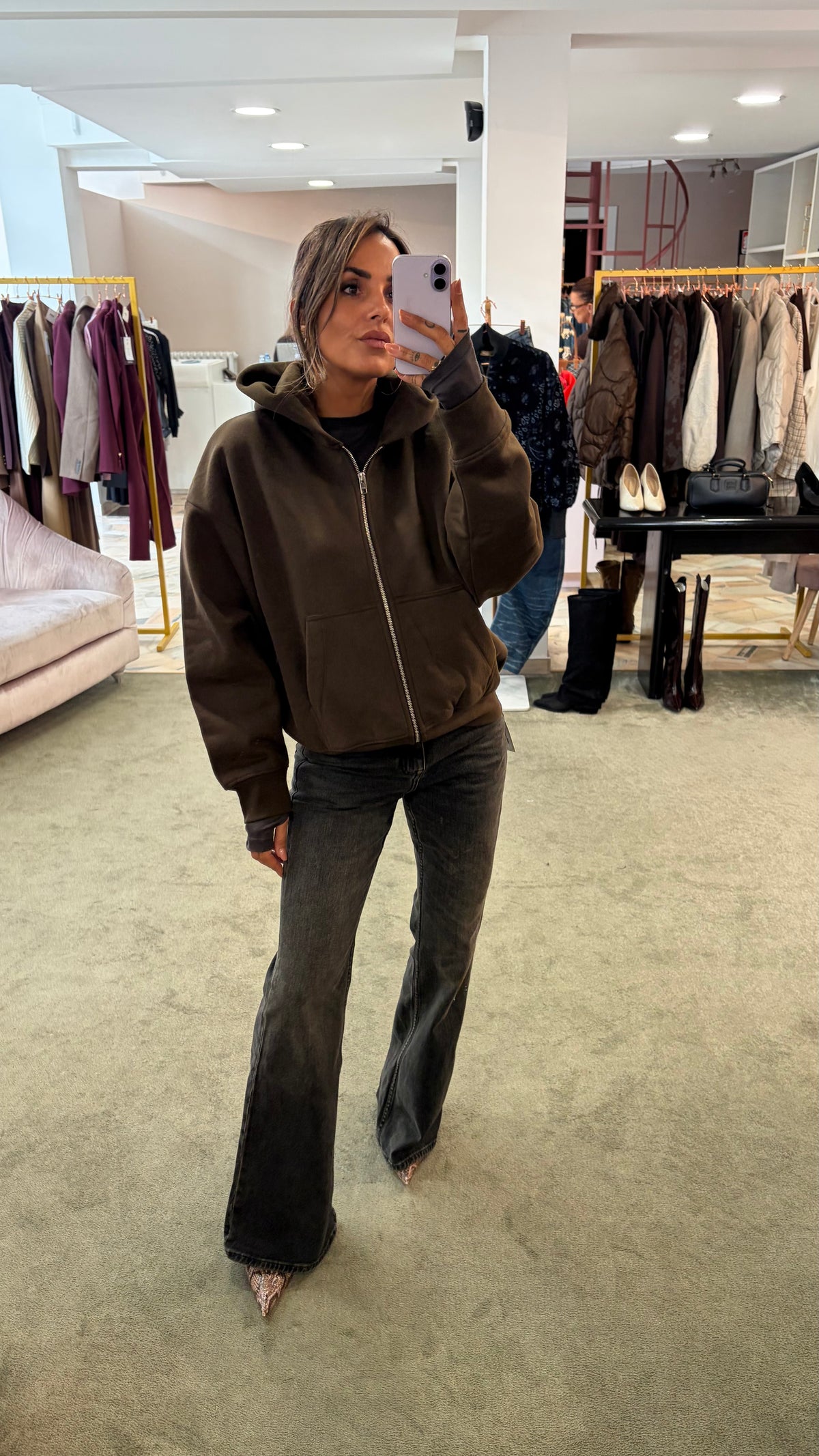 Felpa marrone cioccolato con cappuccio e zip jx