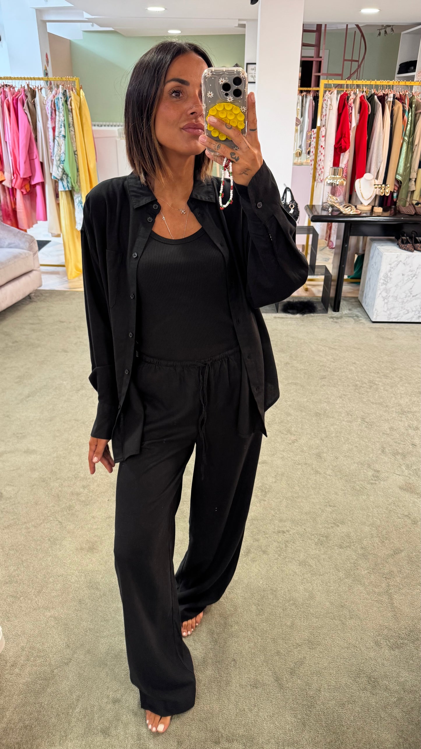 Pantaloni neri in lino con coulisse jx