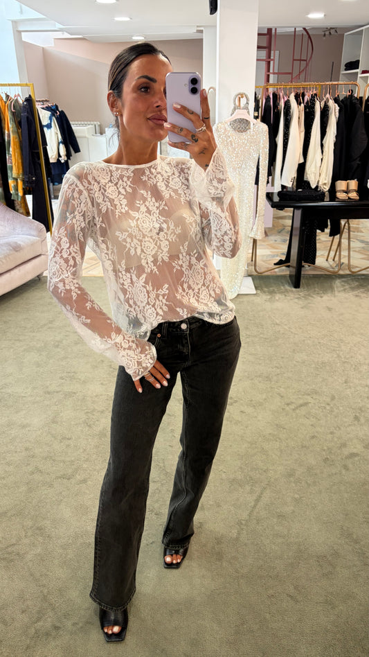 Maglia bianca maniche lunghe in pizzo ks