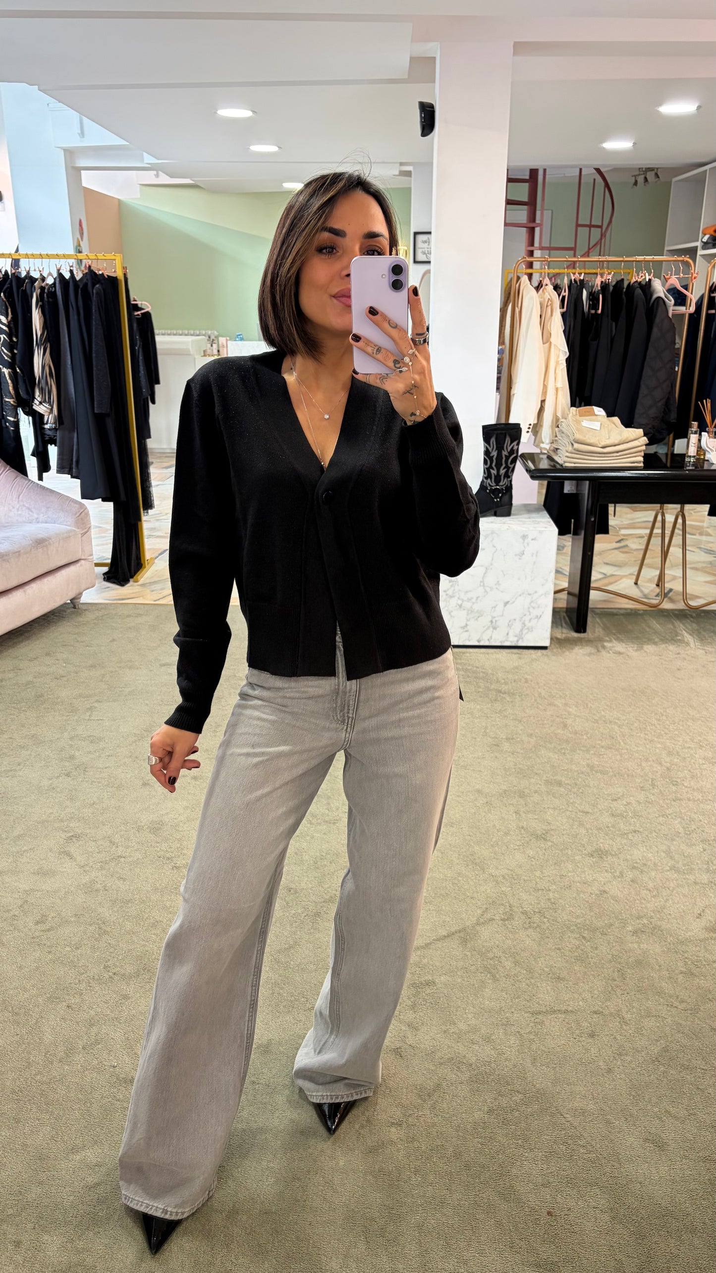 Cardigan nero in lurex ay