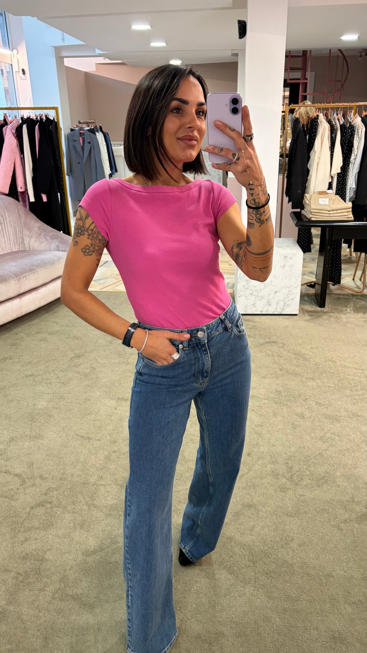 T-shirt fifi fucsia a costine jx