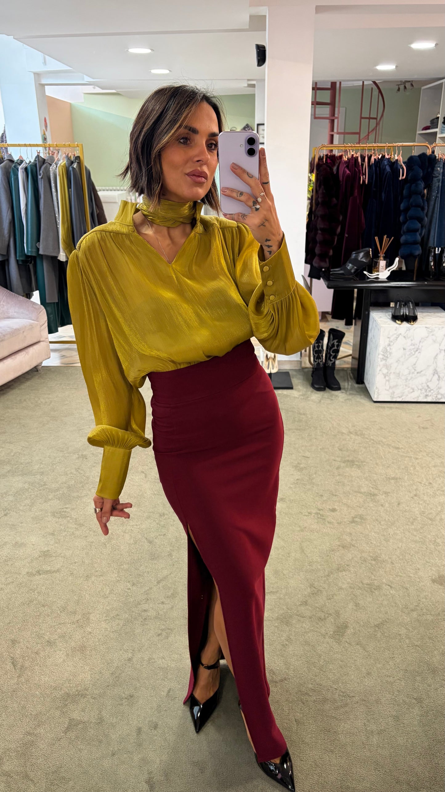 Camicia lime satin con sciarpina Actualee