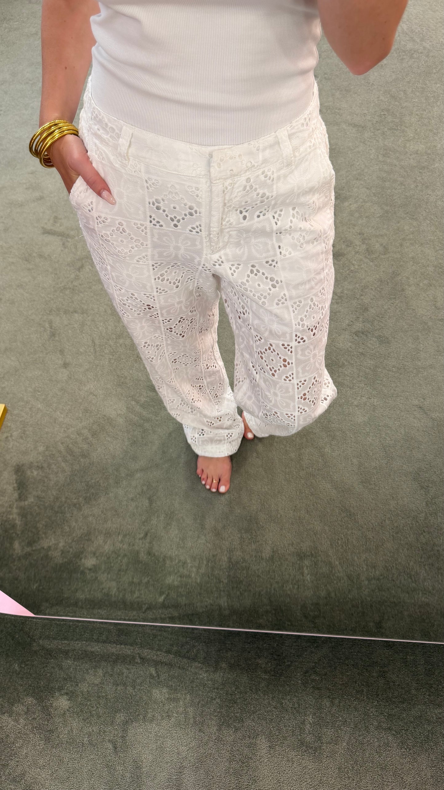 Pantaloni bianchi in sangallo jx
