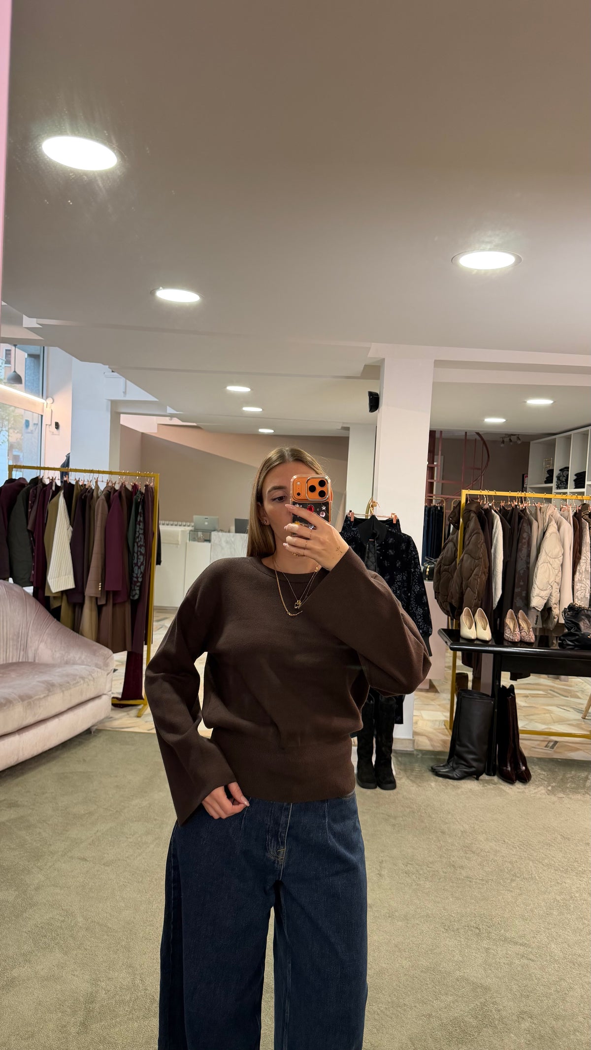 Maglione girocollo hanna marrone manica a kimono aw
