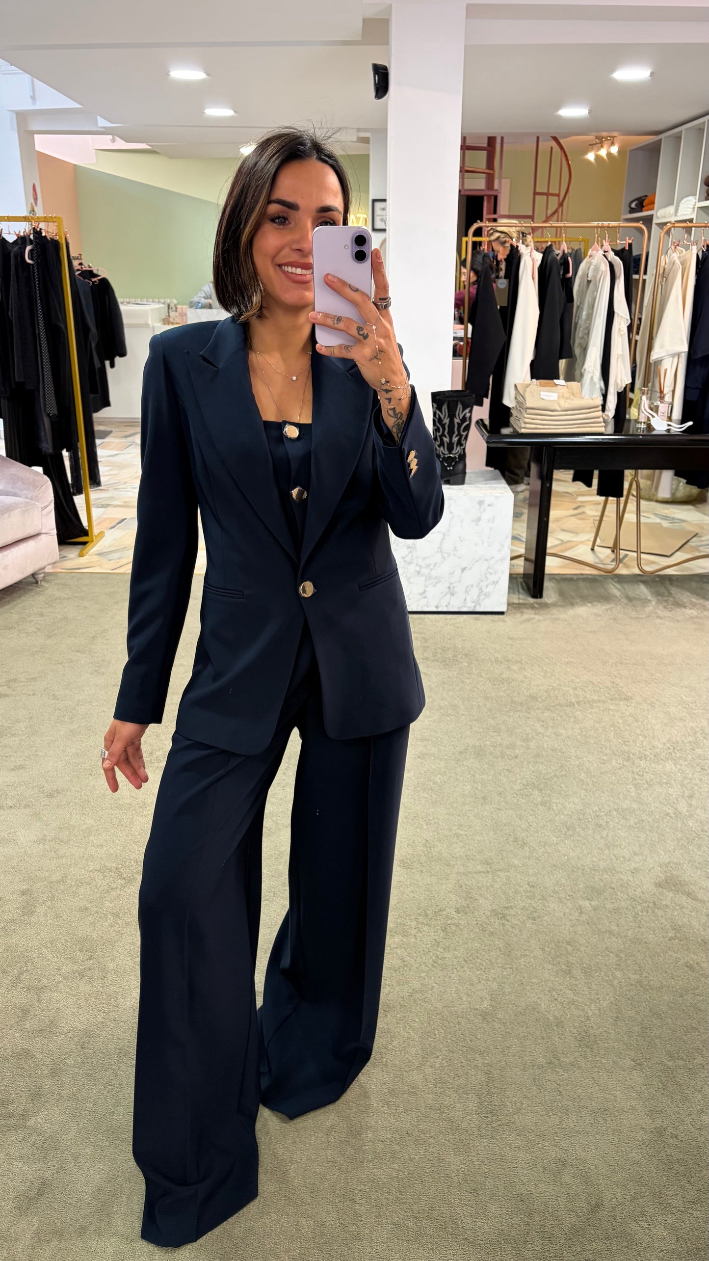 Blazer blu notte lungo regular un bottone oro fr pe26