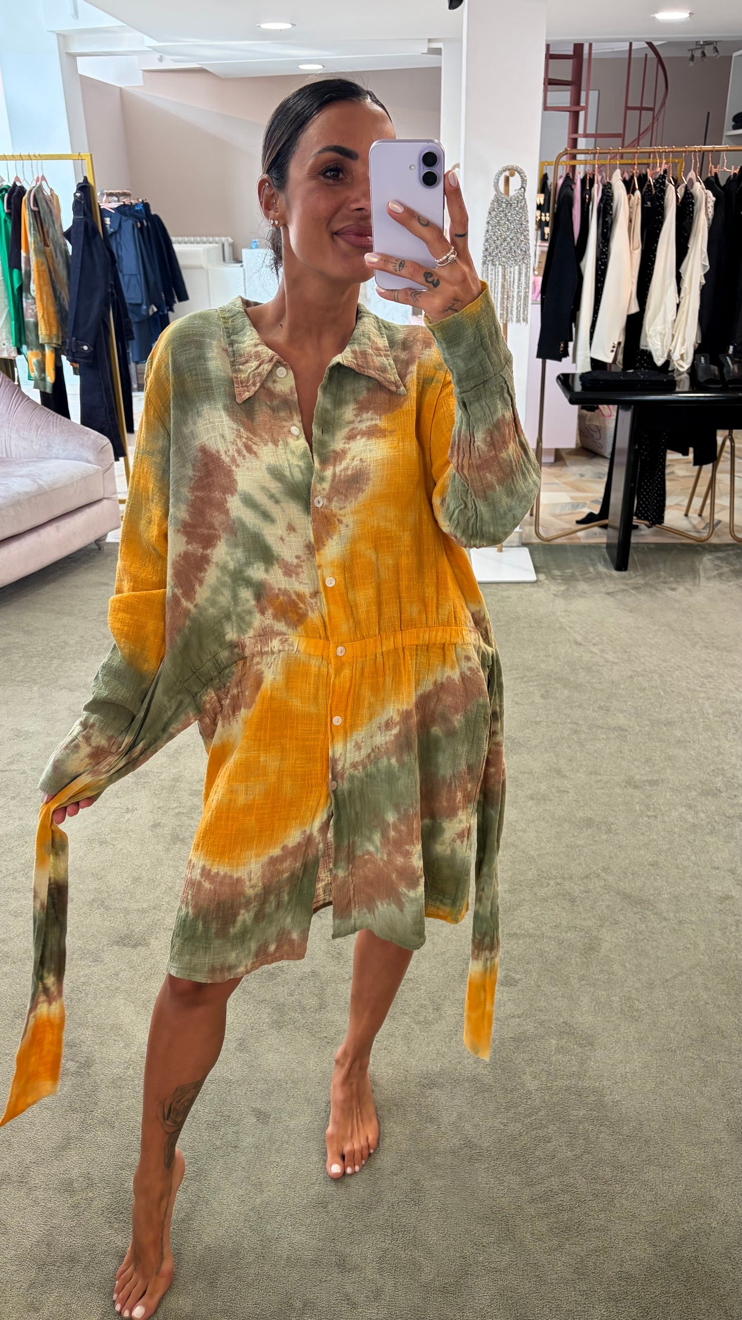 Abito giallo verde tie-dye in garza Don't@Me
