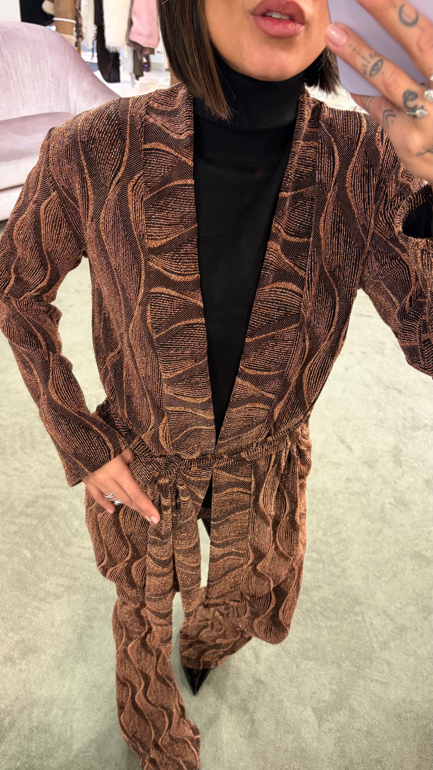 Cardigan fantasia ruggine lurex mq