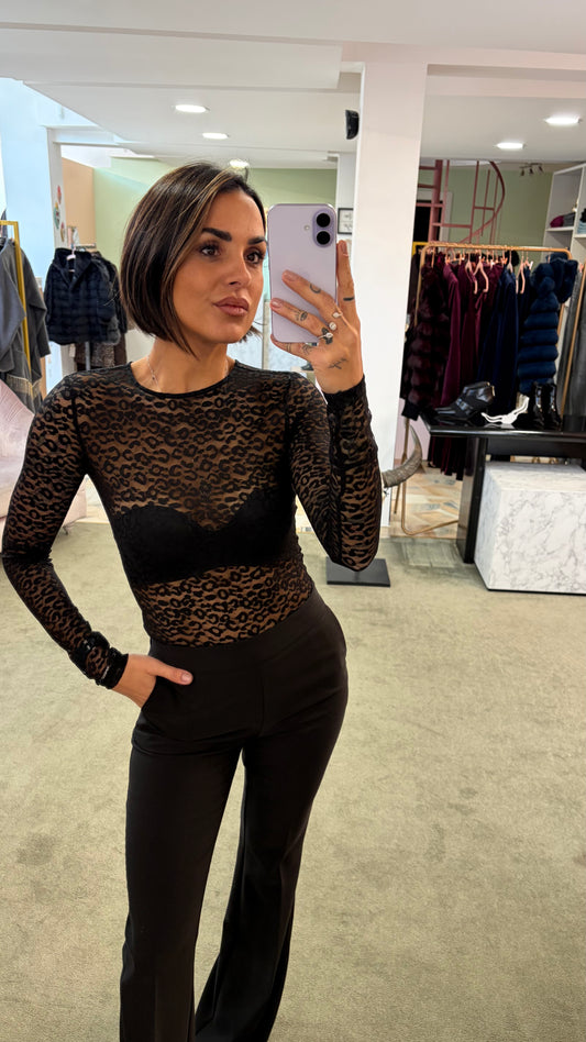 Body nero in pizzo maculato fr