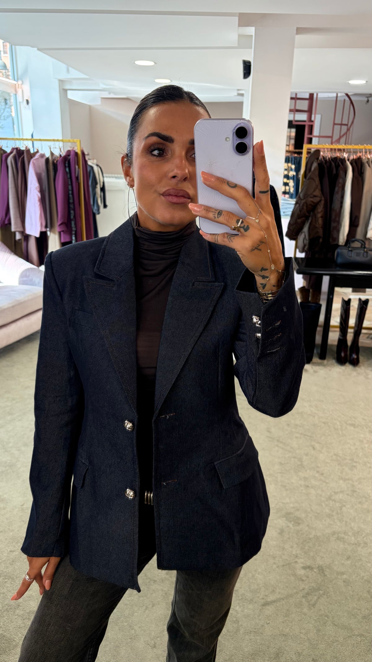 Blazer in denim scuro slim strutturato gl