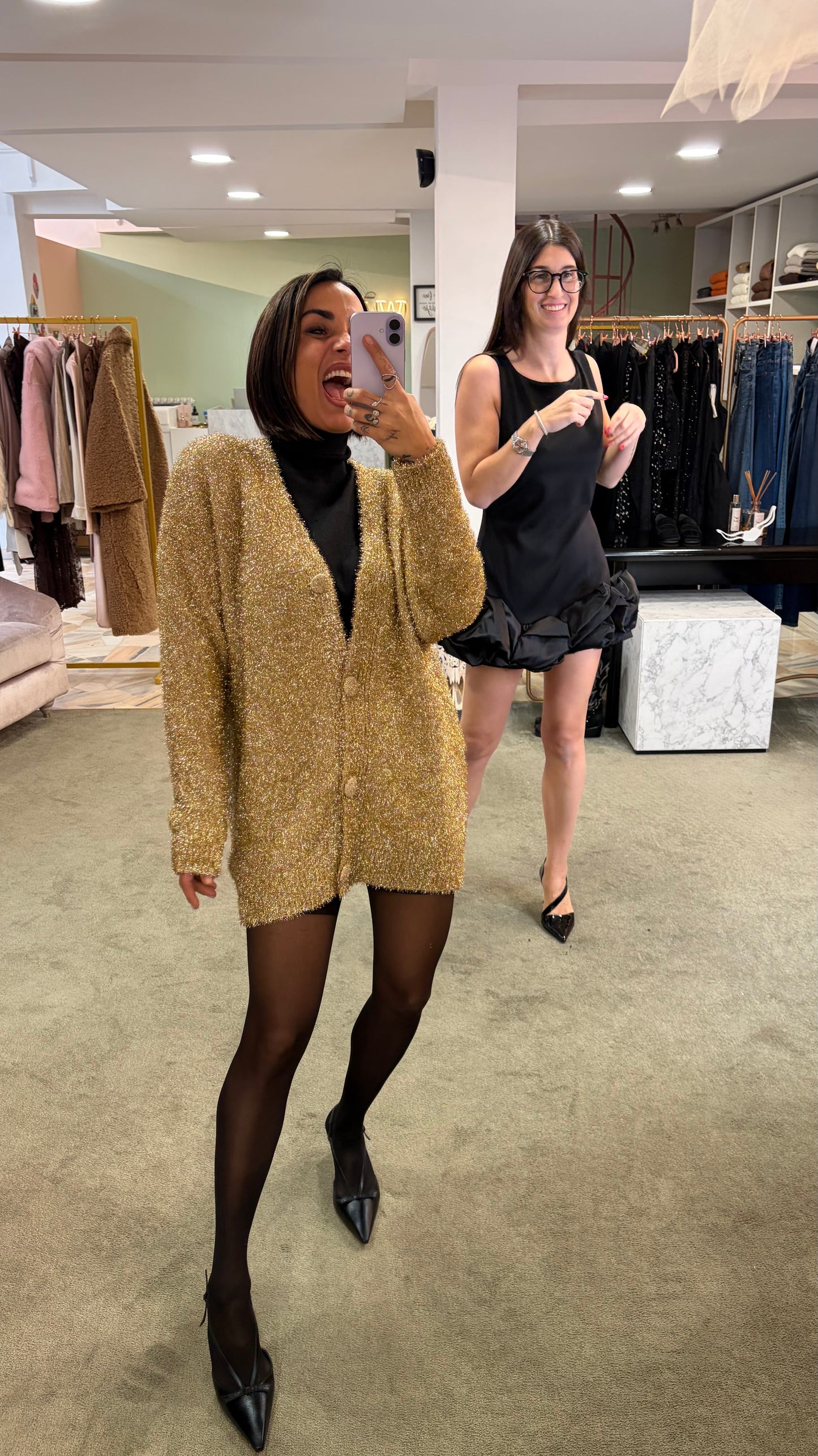 Cardigan oversize oro in lurex gl