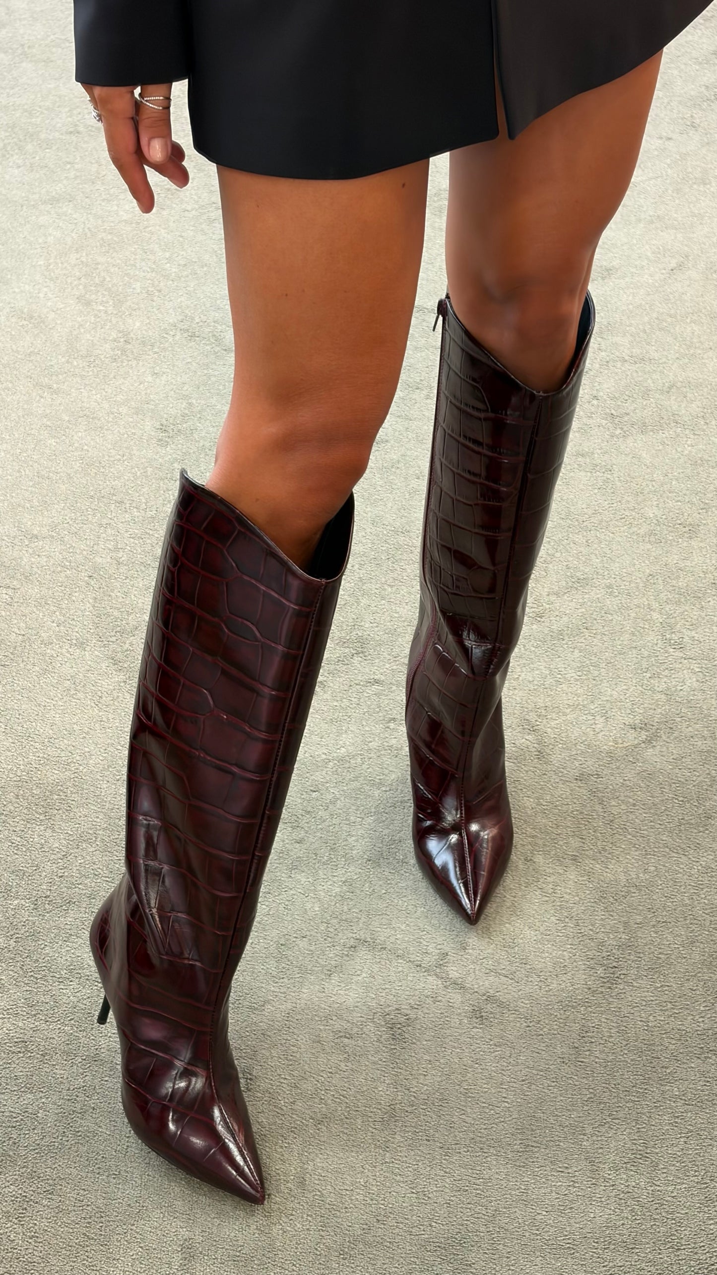 Stivale bordeaux in pelle crocco wr