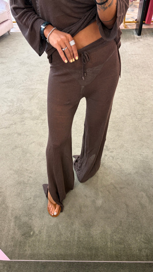 Pantaloni marrone cacao in lino fy