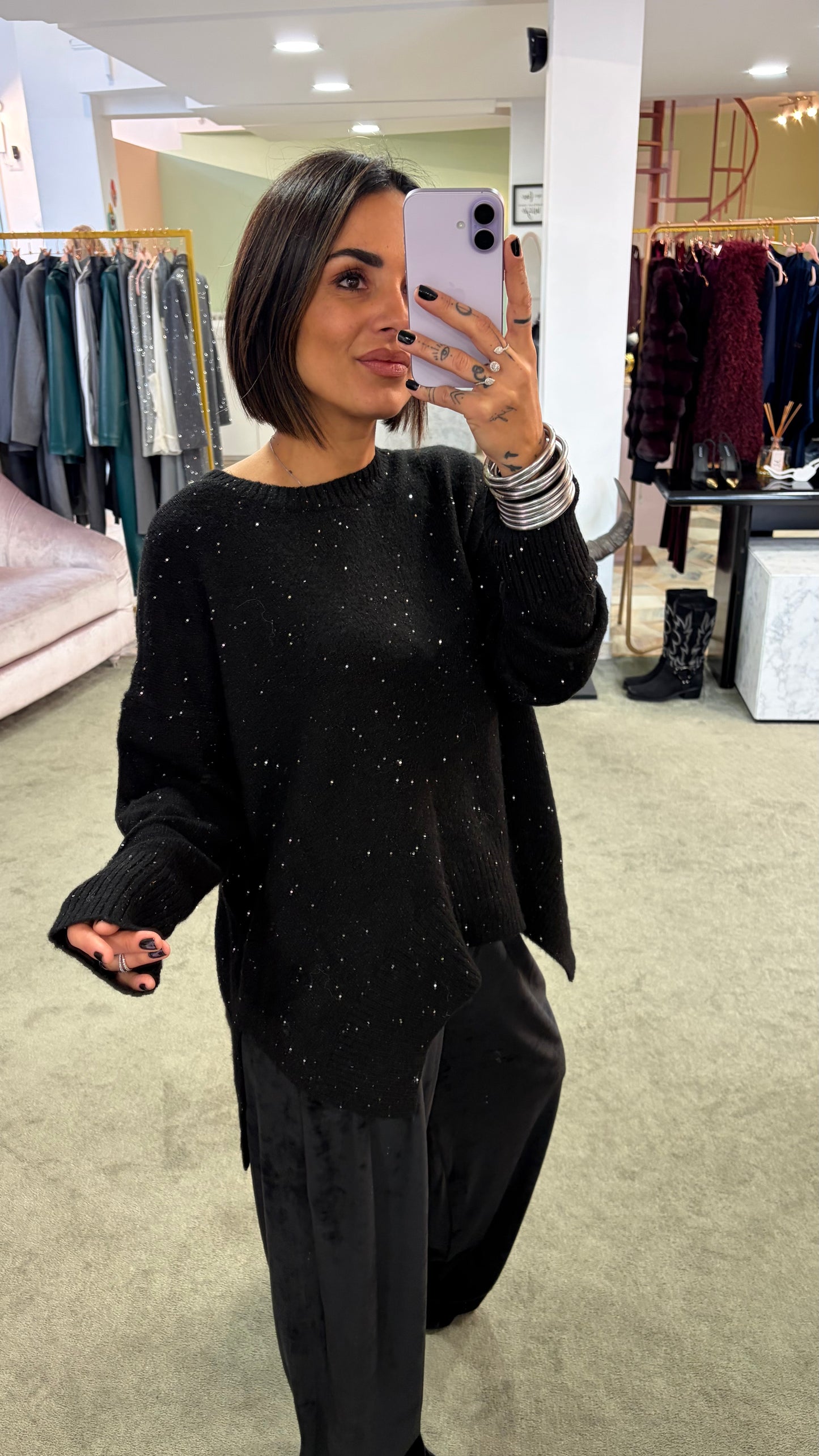 Maglione over nero con micropaillettes bj