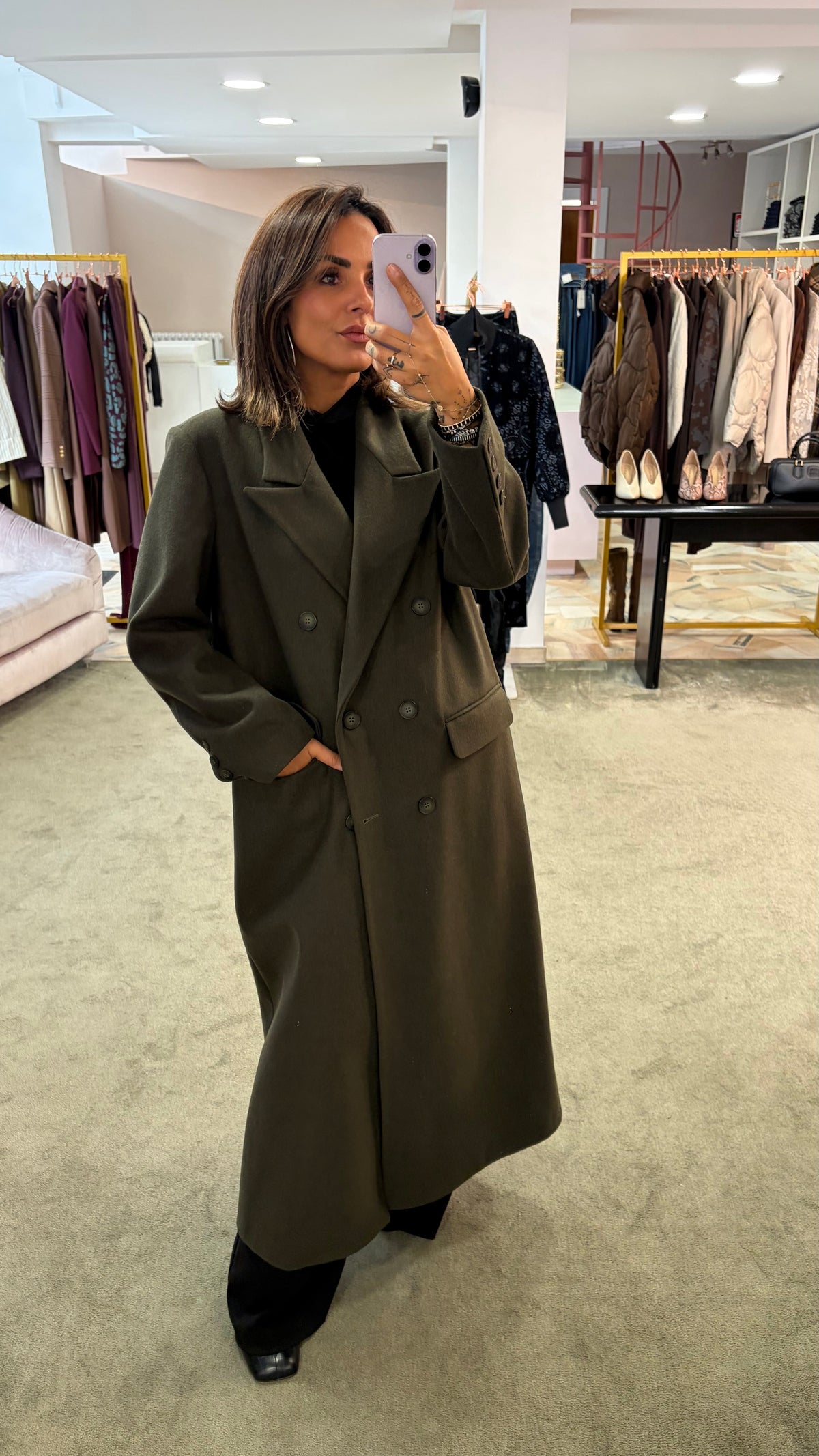 Cappotto lungo verde bosco doppiopetto Actualee