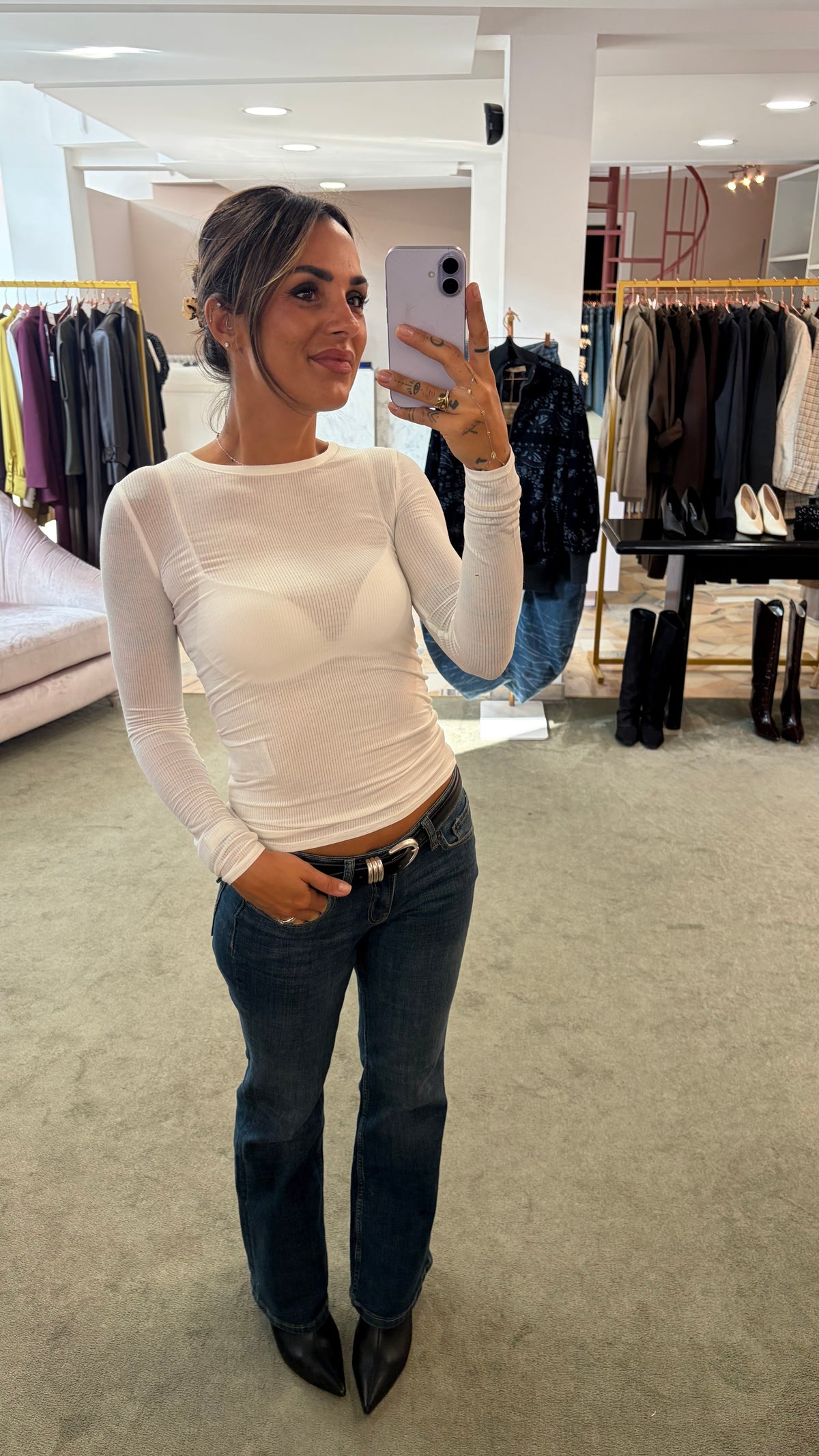 T-shirt duffy bianca a costine manica lunga lv