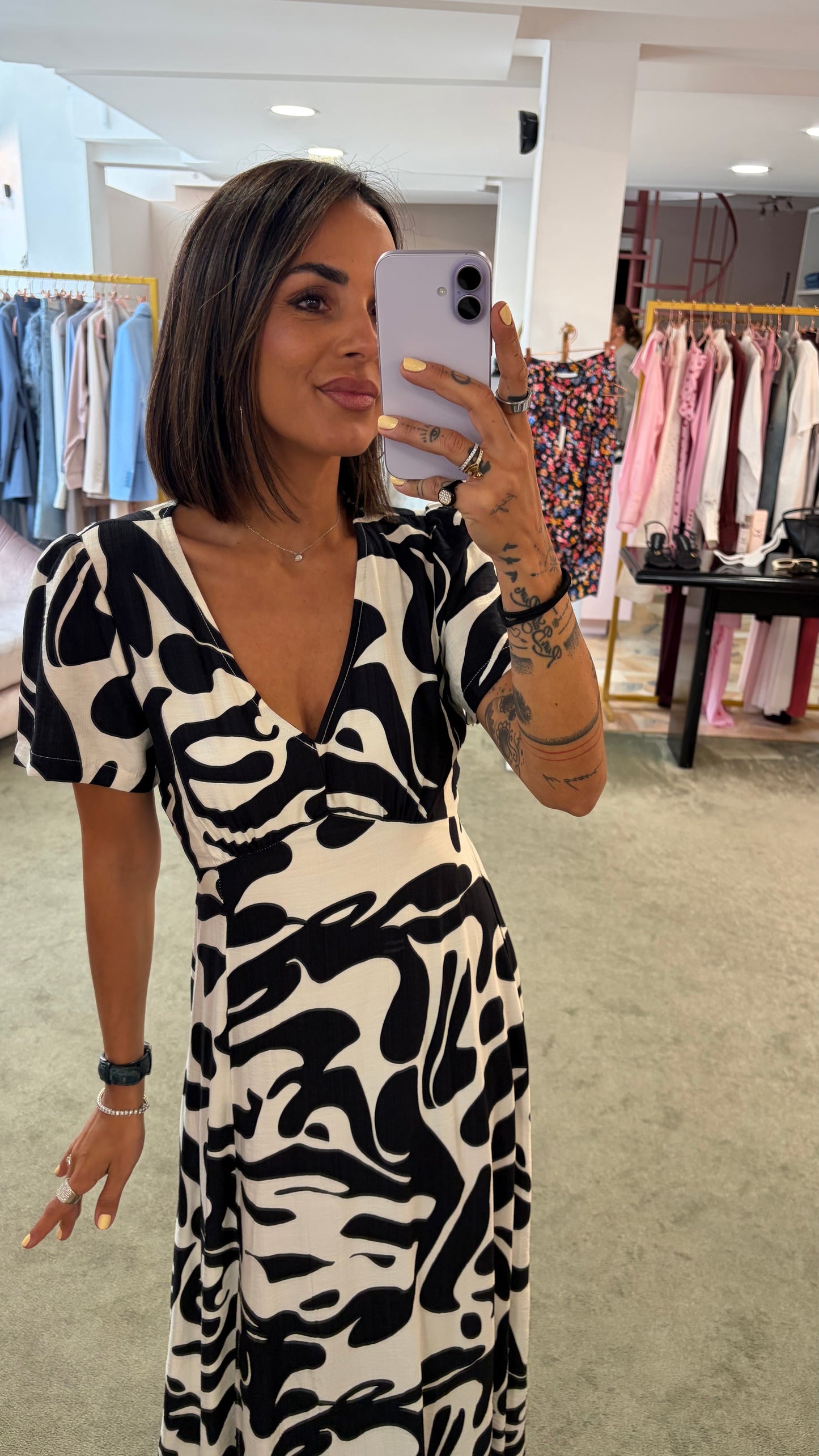 Abito midi fantasia bianca e nera bj