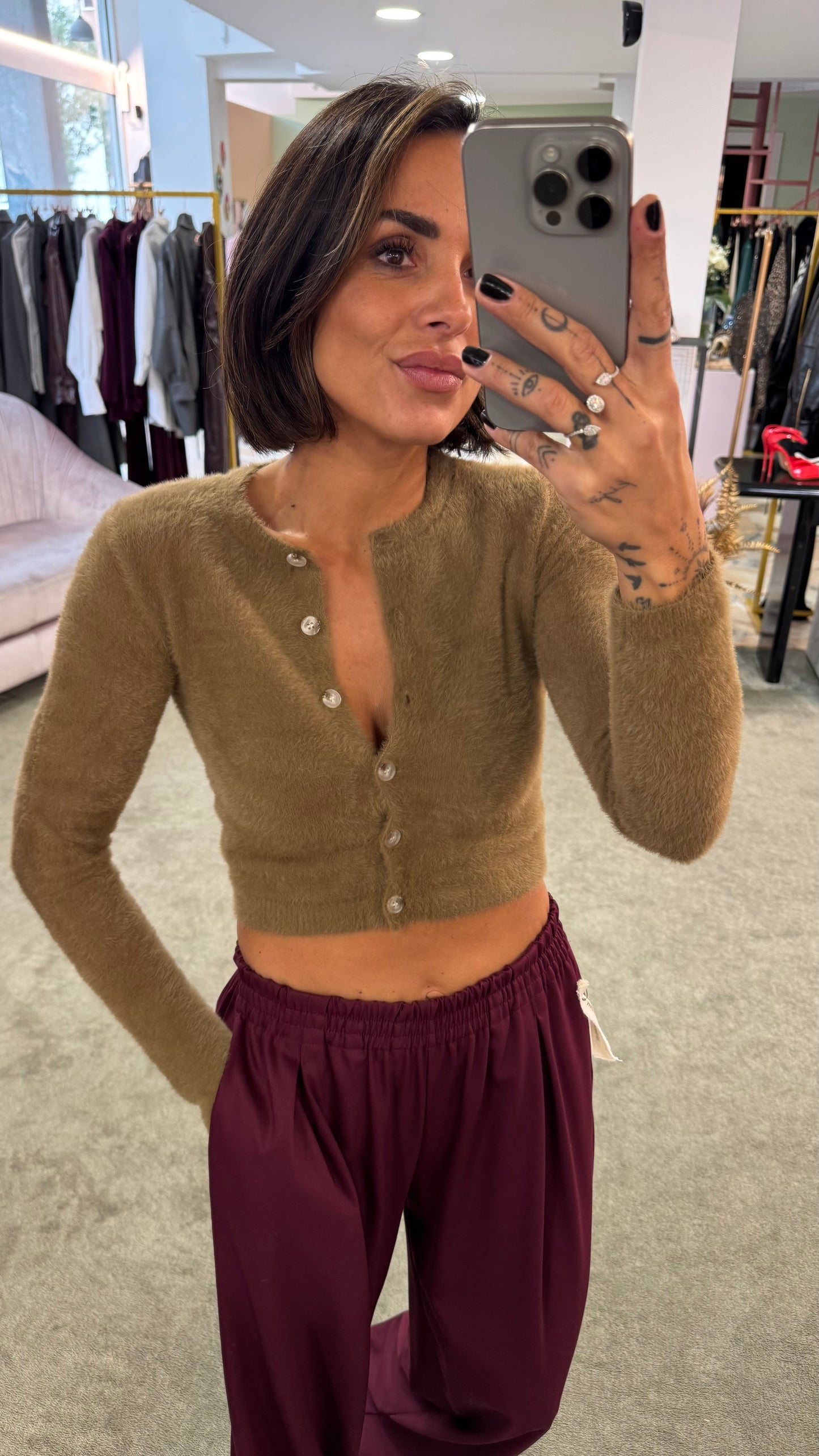 Cardigan teddy cammello crop gl