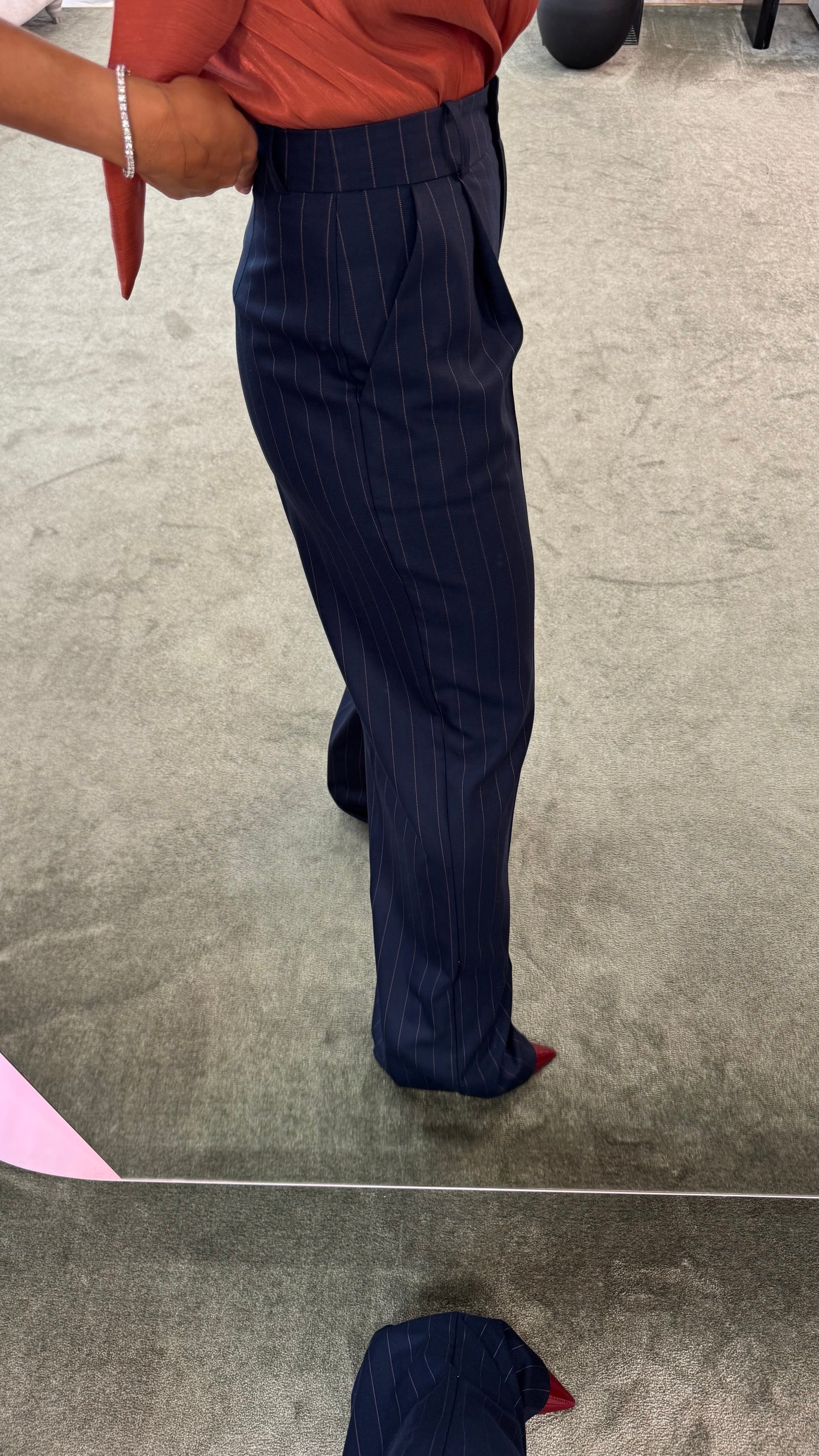 Pantaloni blu gessati wide leg Actualee