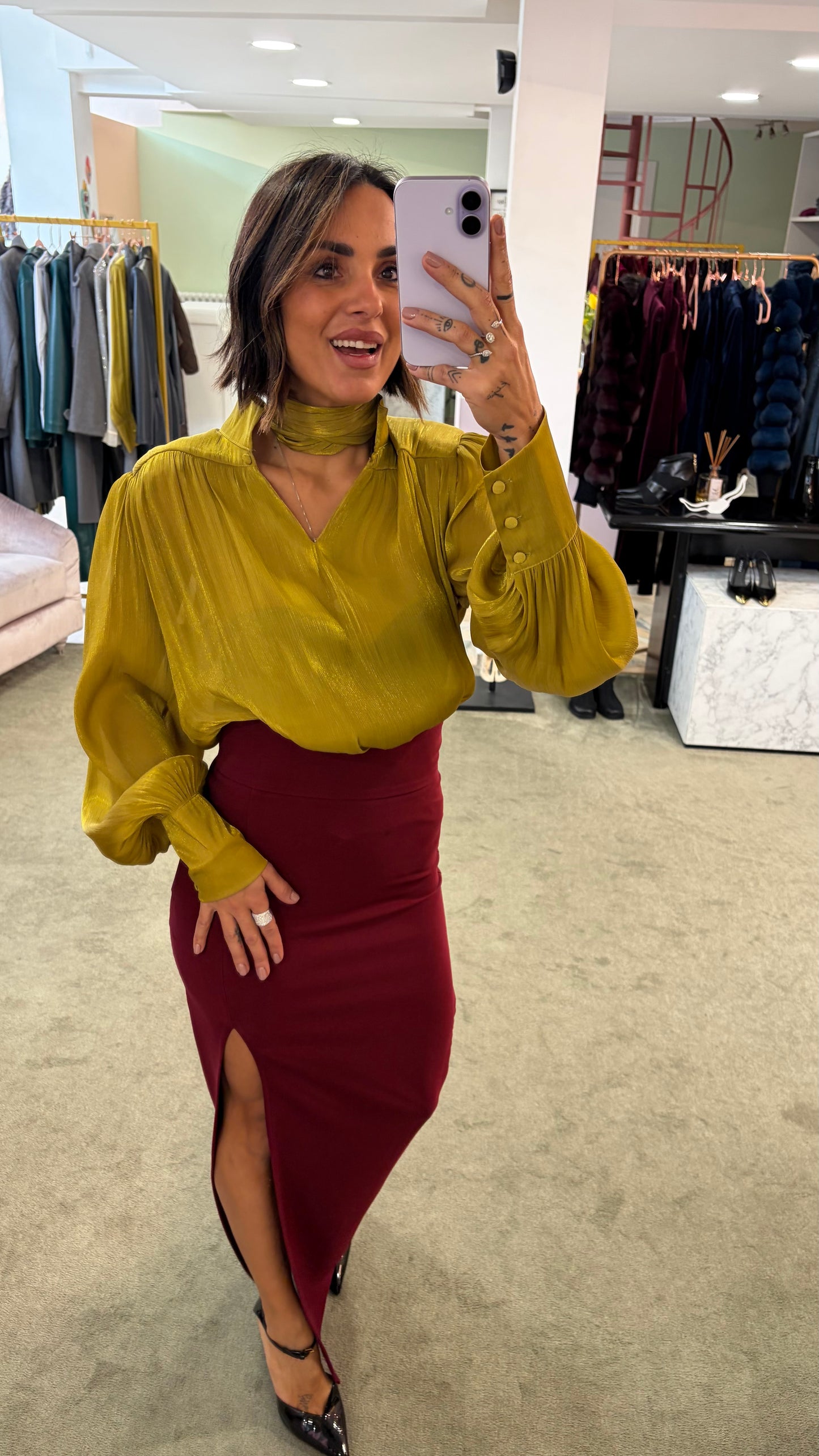 Camicia lime satin con sciarpina Actualee