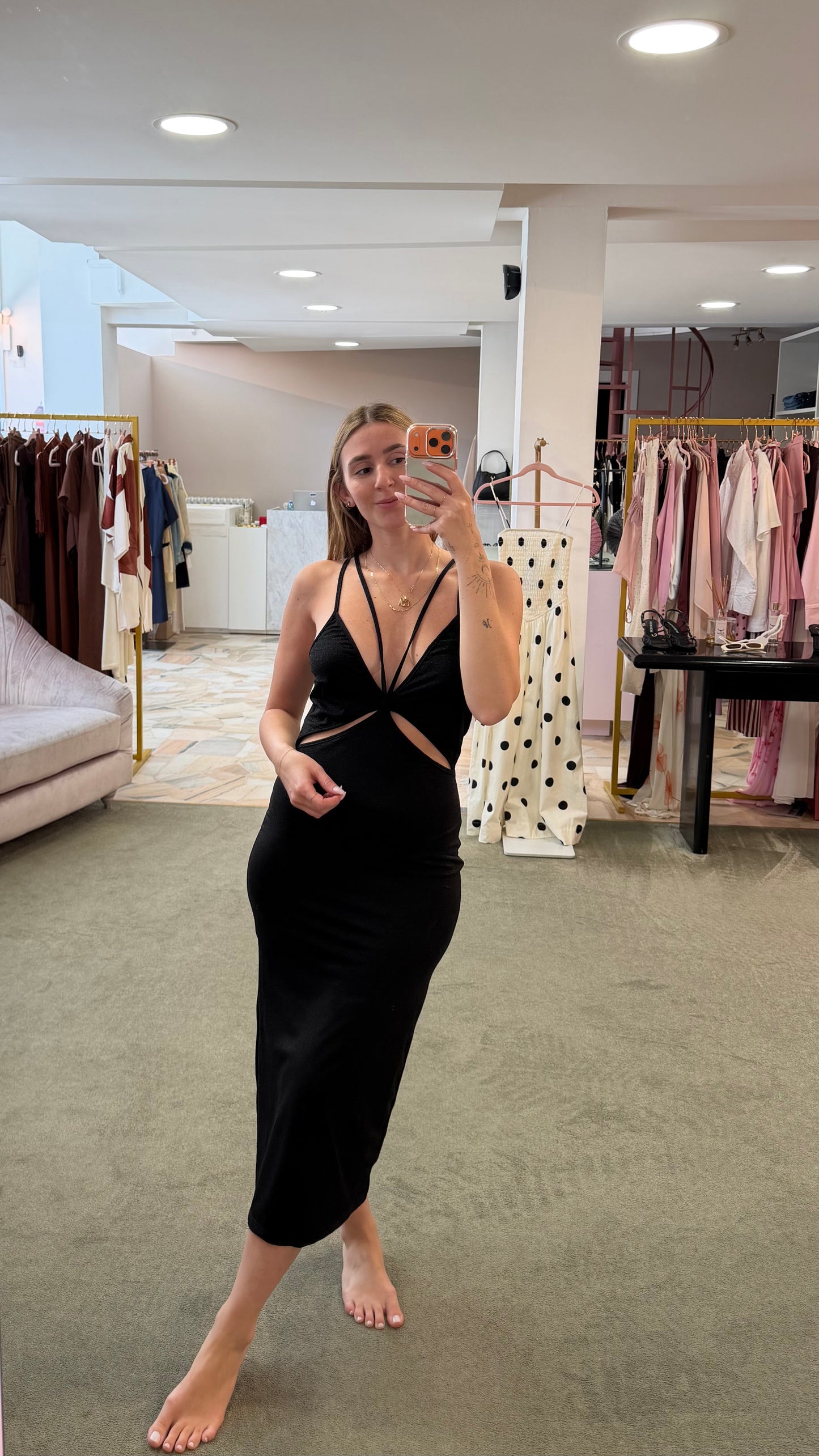 Abito midi nero lurex cutout Cotazur
