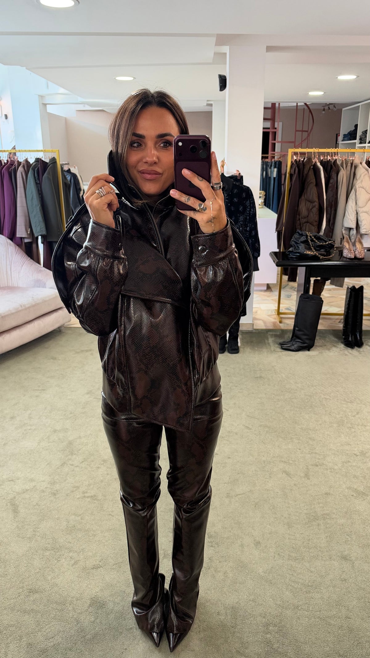 Bomber pitonato marrone in ecopelle Actualee