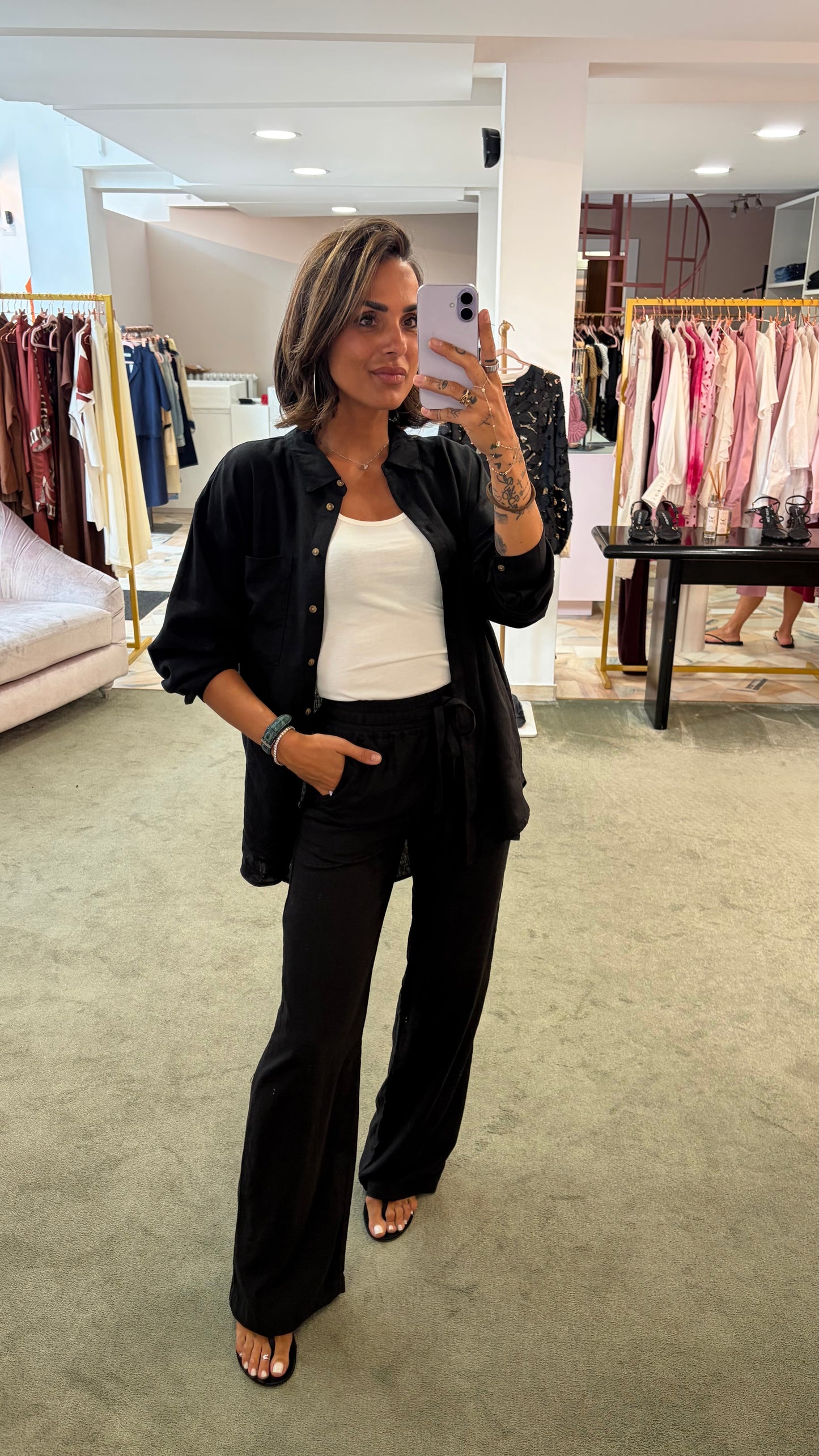 Camicia nera in lino sy