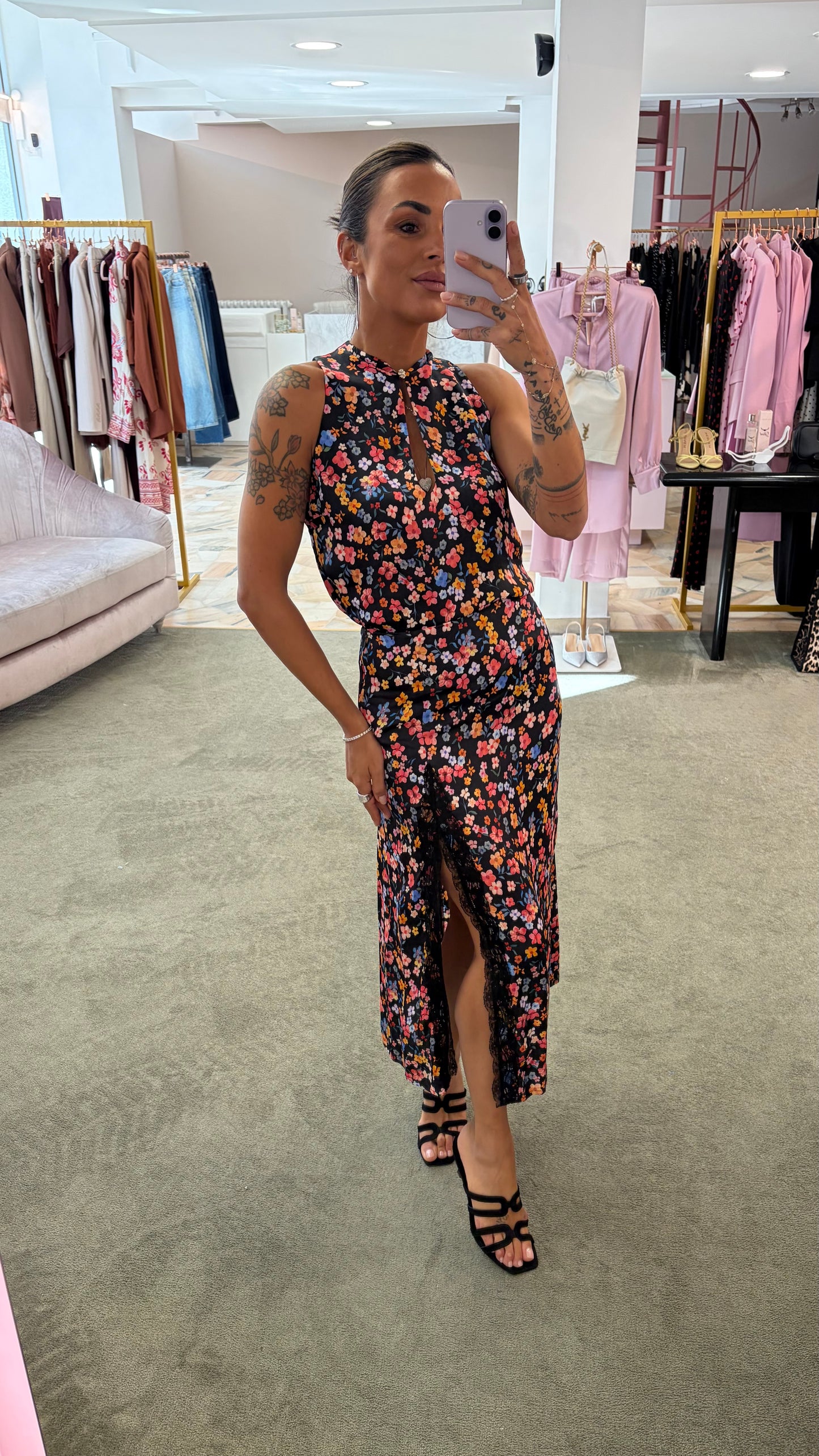 Gonna midi ivy MAR DE MARGARITAS nera con fiorellini