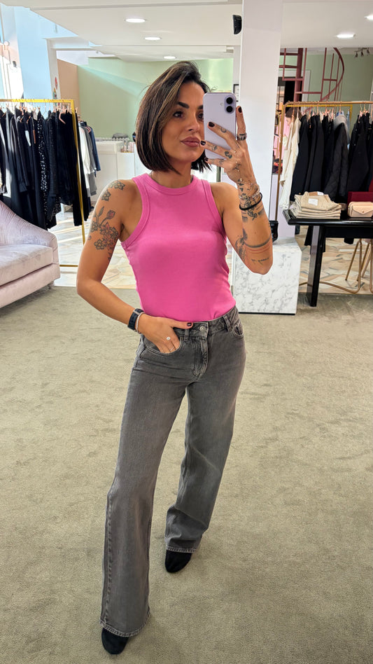 Canotta fucsia a costine scollo all'americana jx
