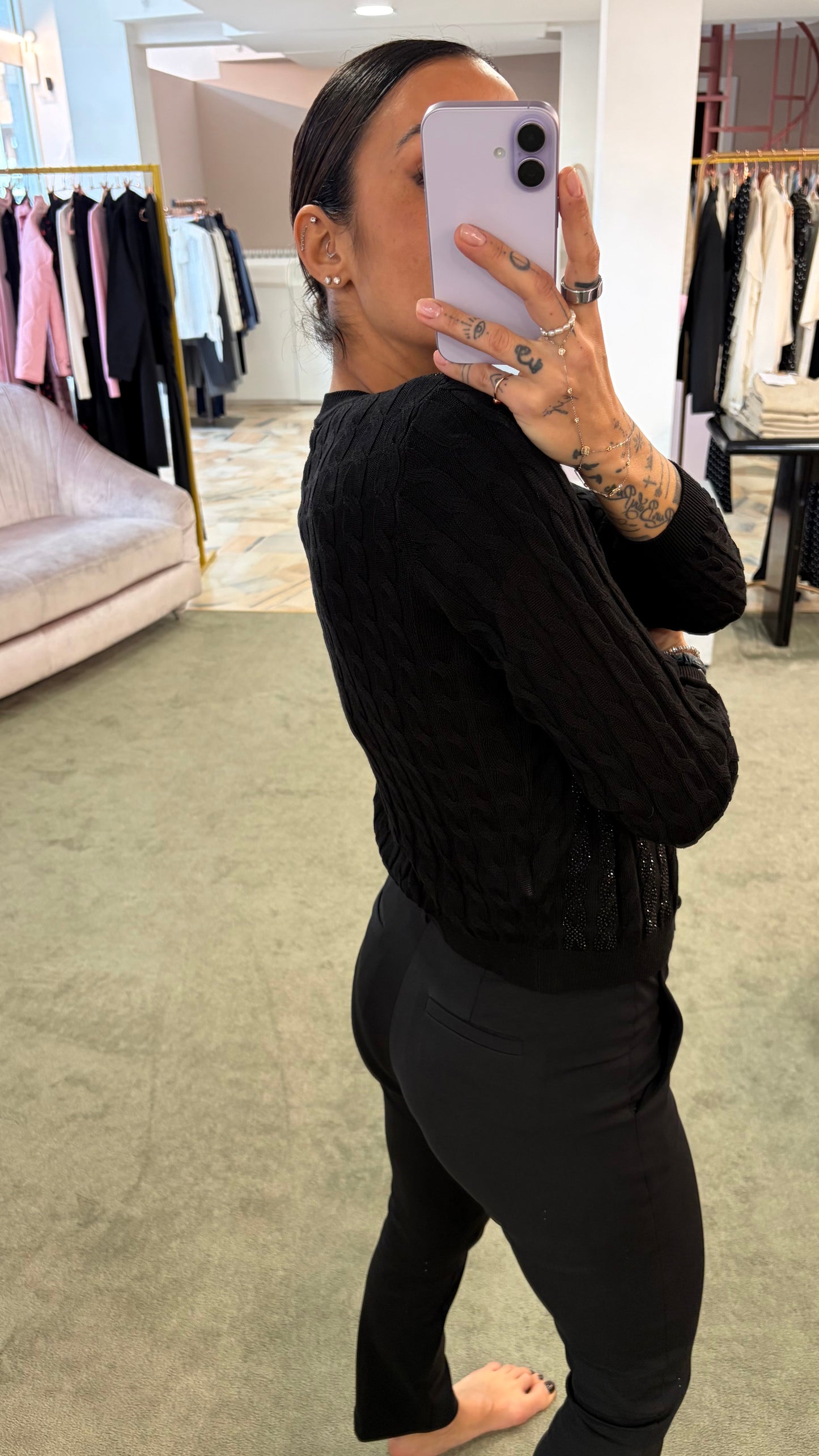 Cardigan nero a trecce crystal fr