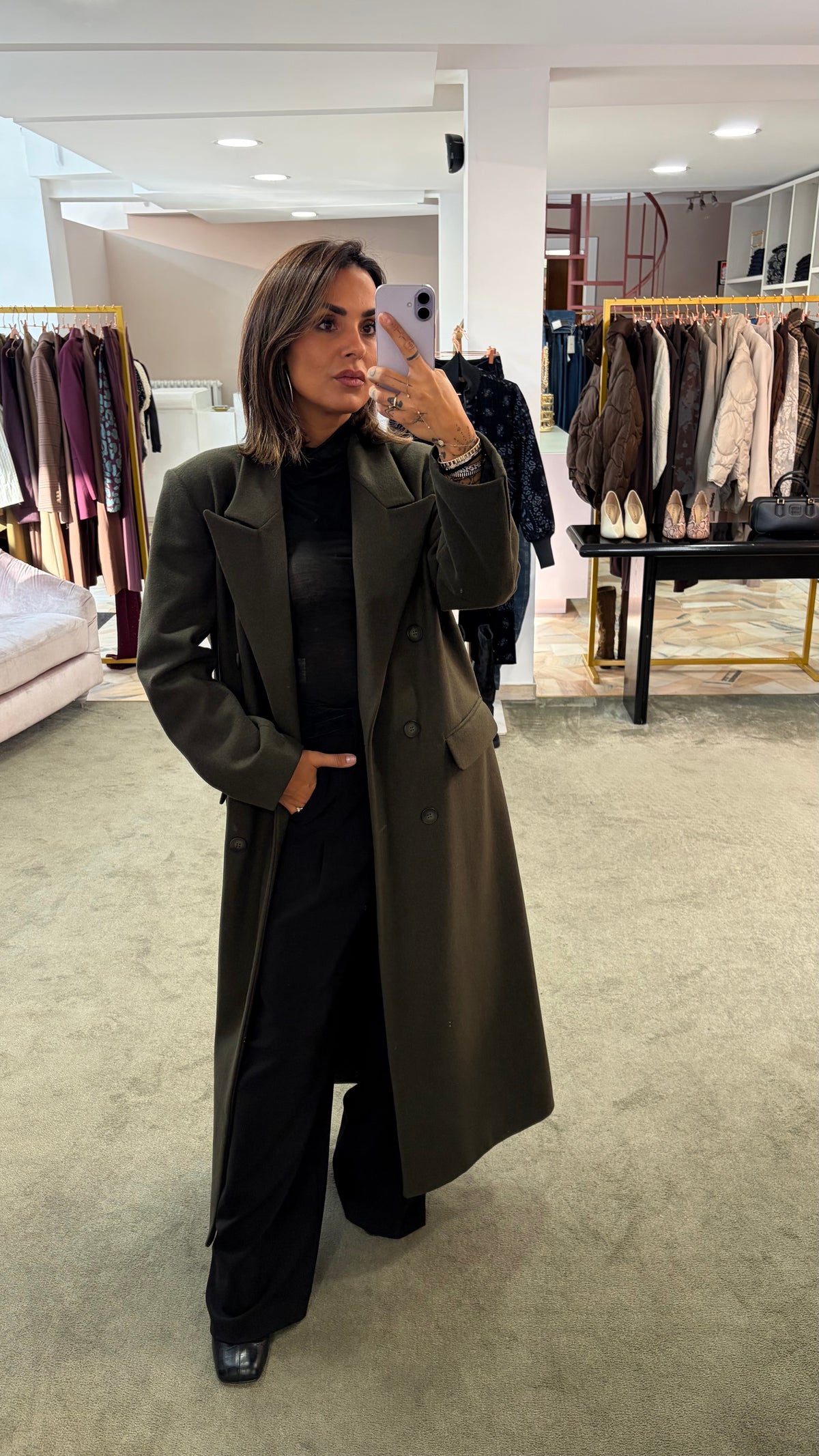 Cappotto lungo verde bosco doppiopetto Actualee