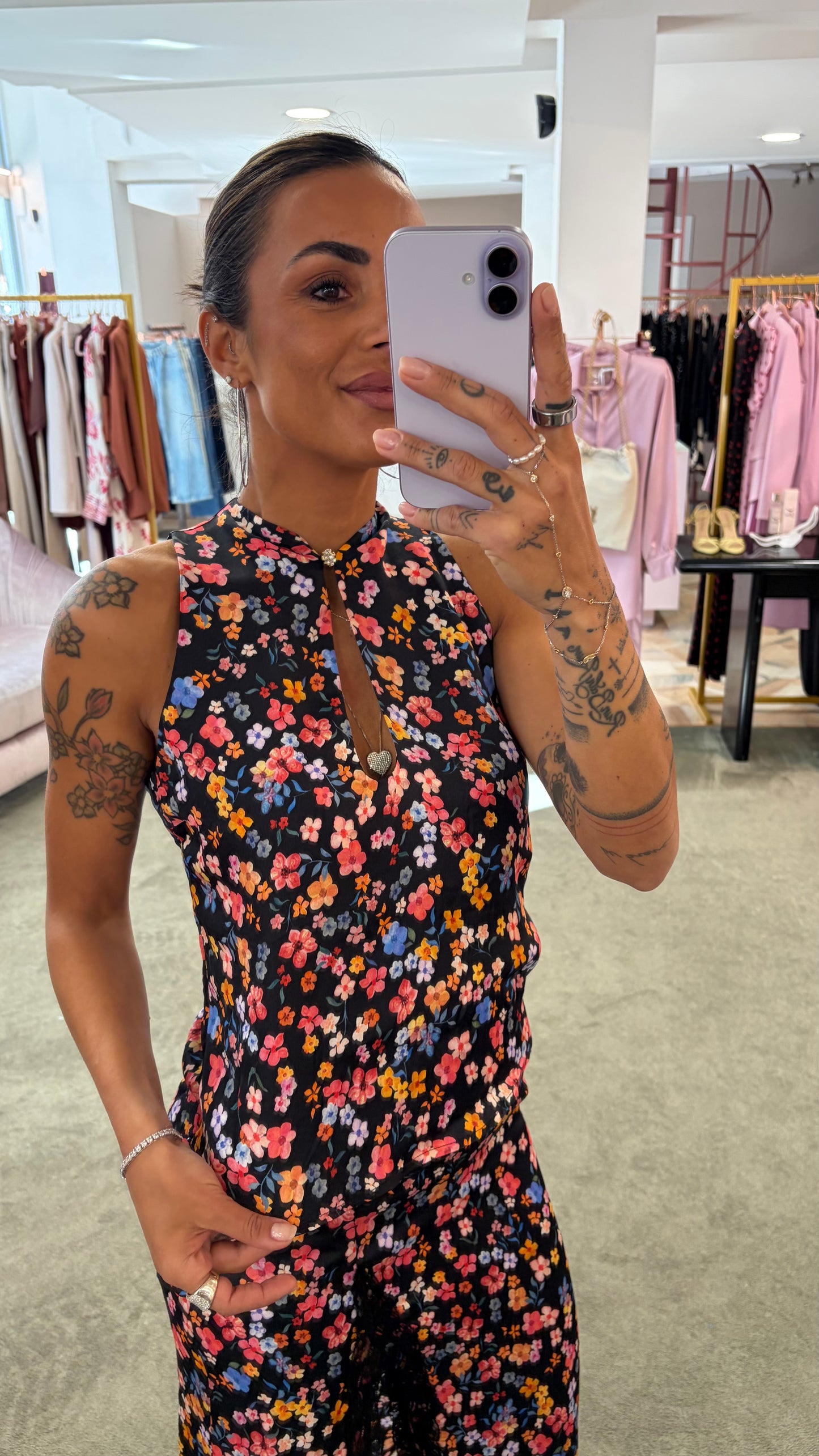 Gonna midi ivy MAR DE MARGARITAS nera con fiorellini