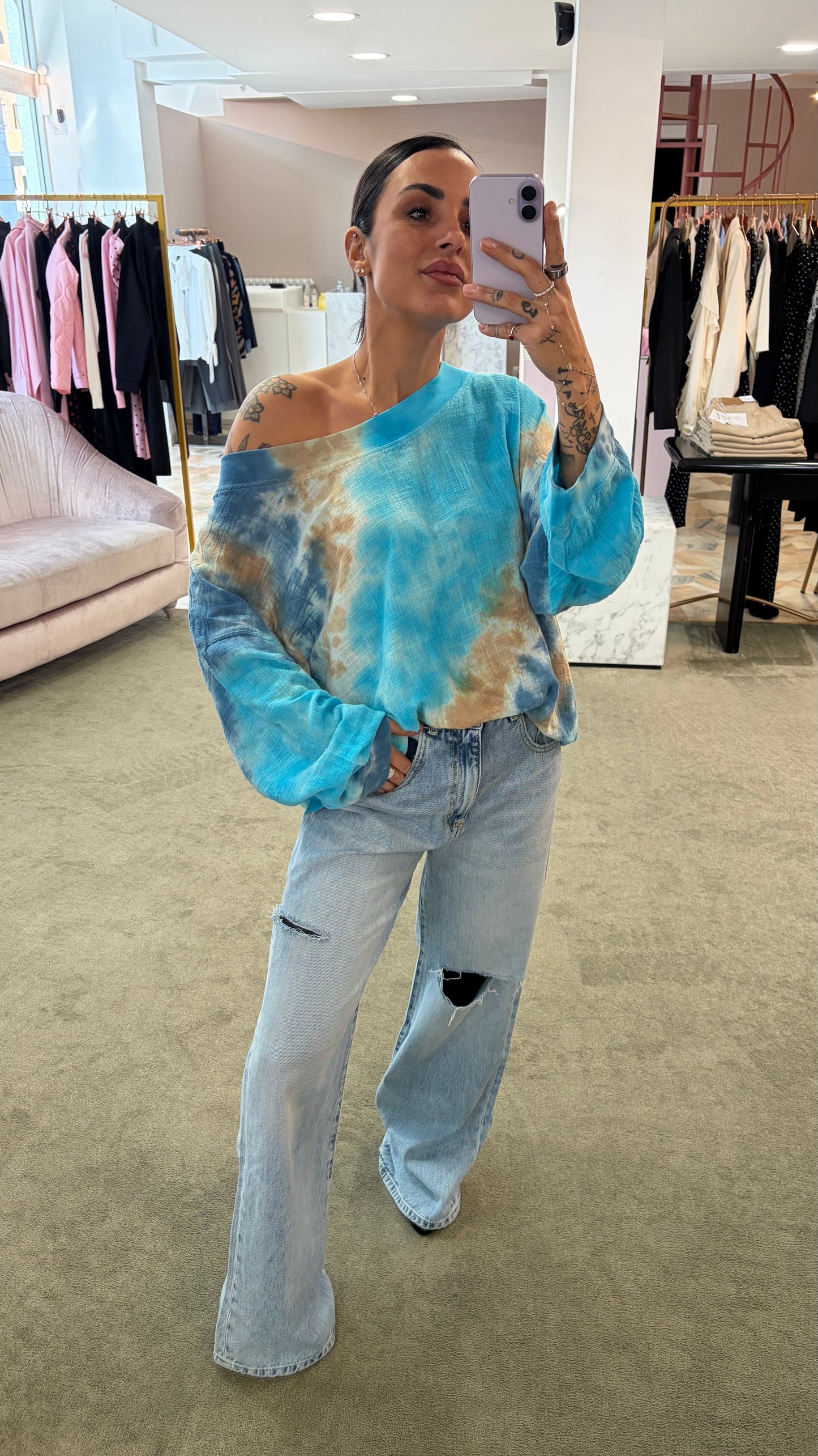 Felpa azzurra tie-dye in garza Don't@Me
