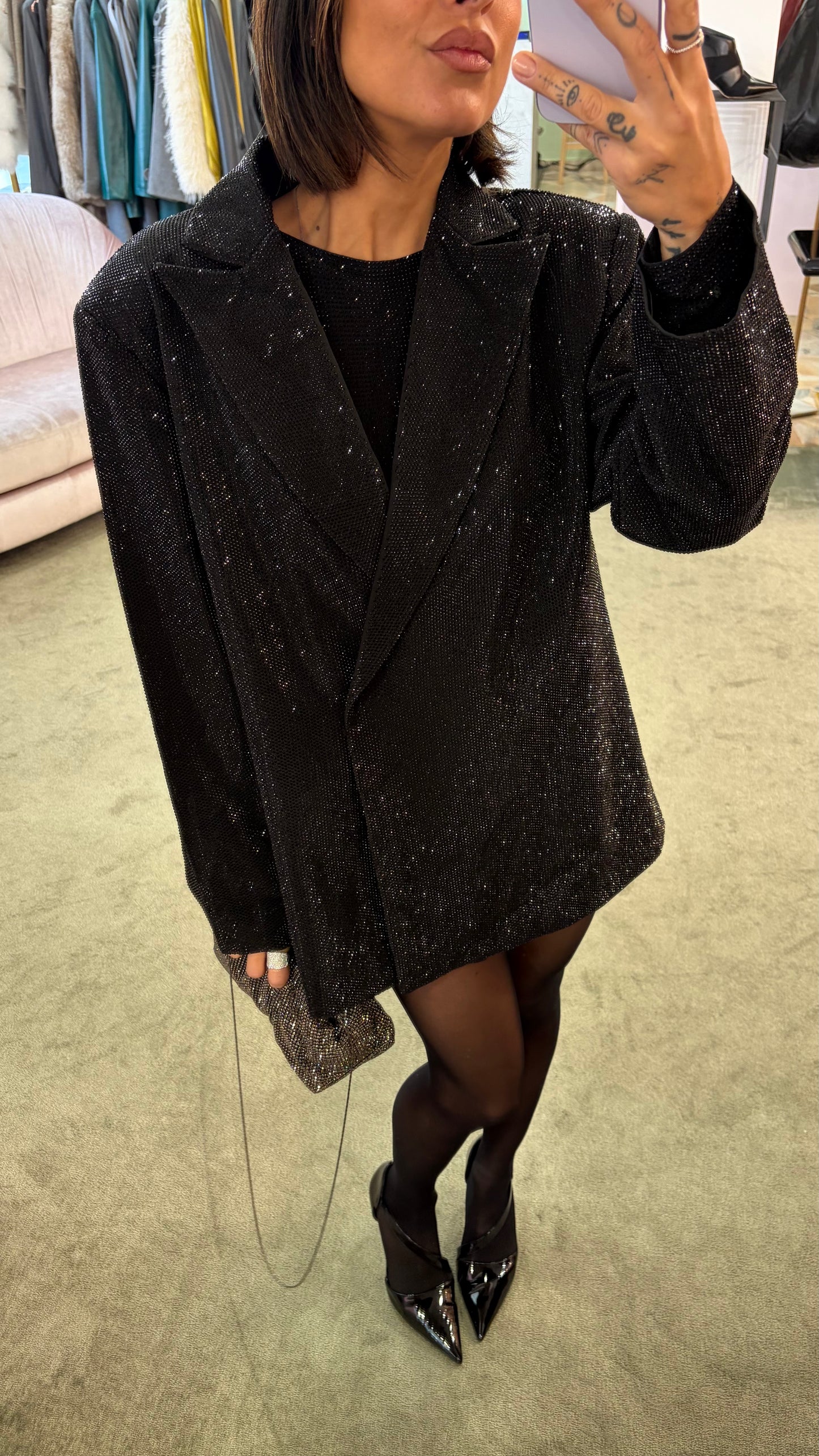 Blazer nero over doppiopetto crystal tw