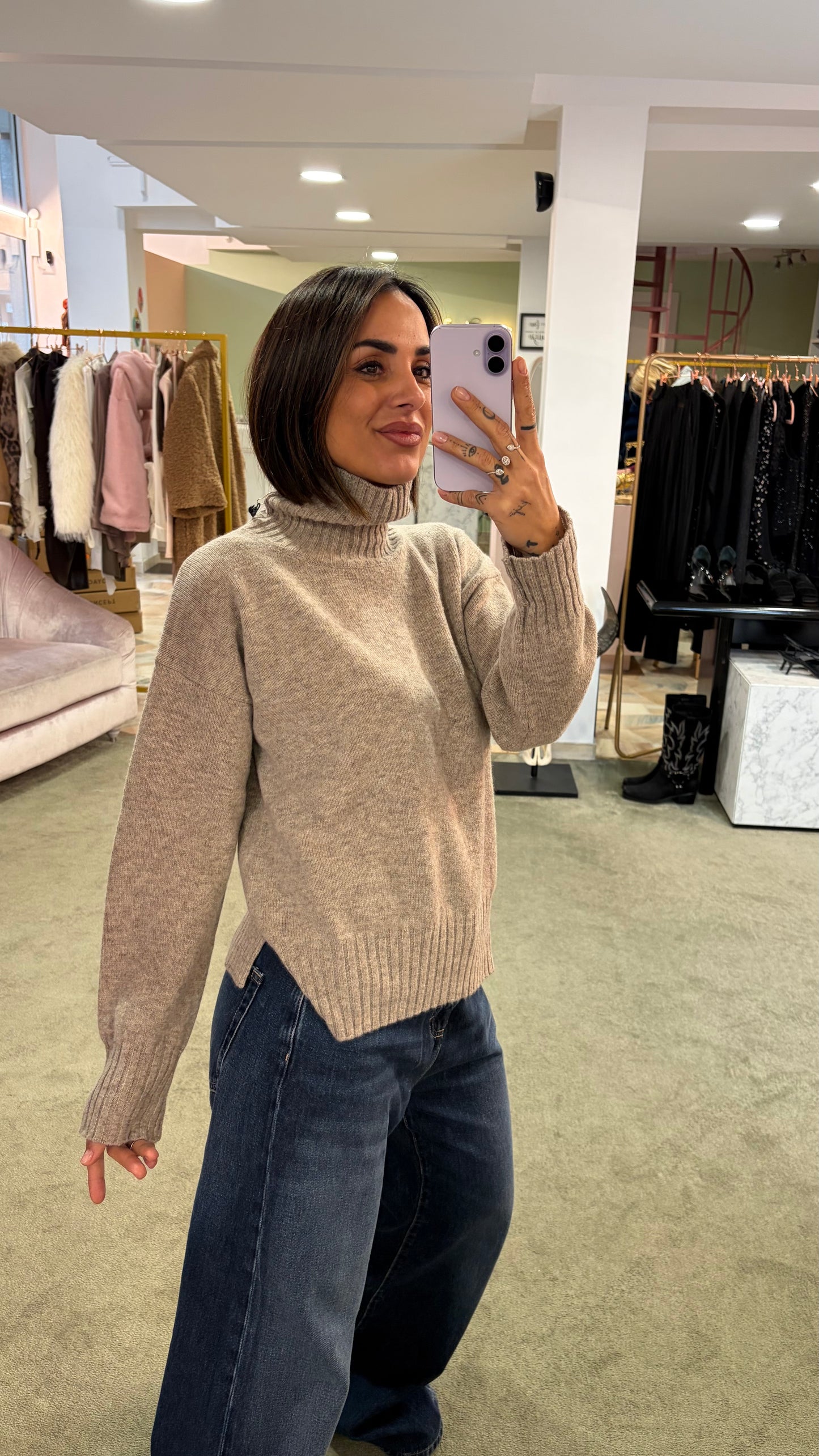 Dolcevita tortora melange a scatoletta in lana Irish