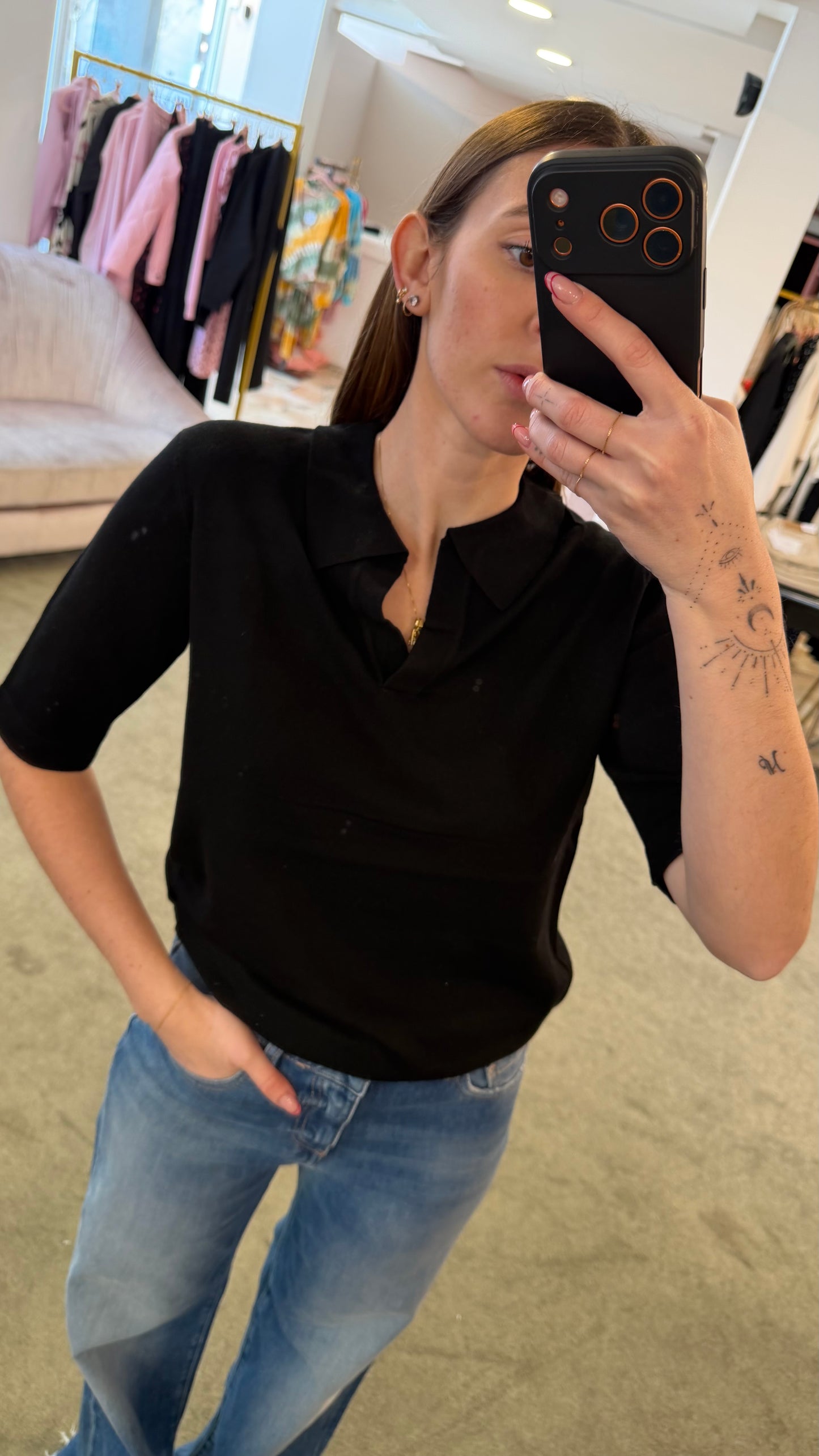 Polo nera mezza manica sy