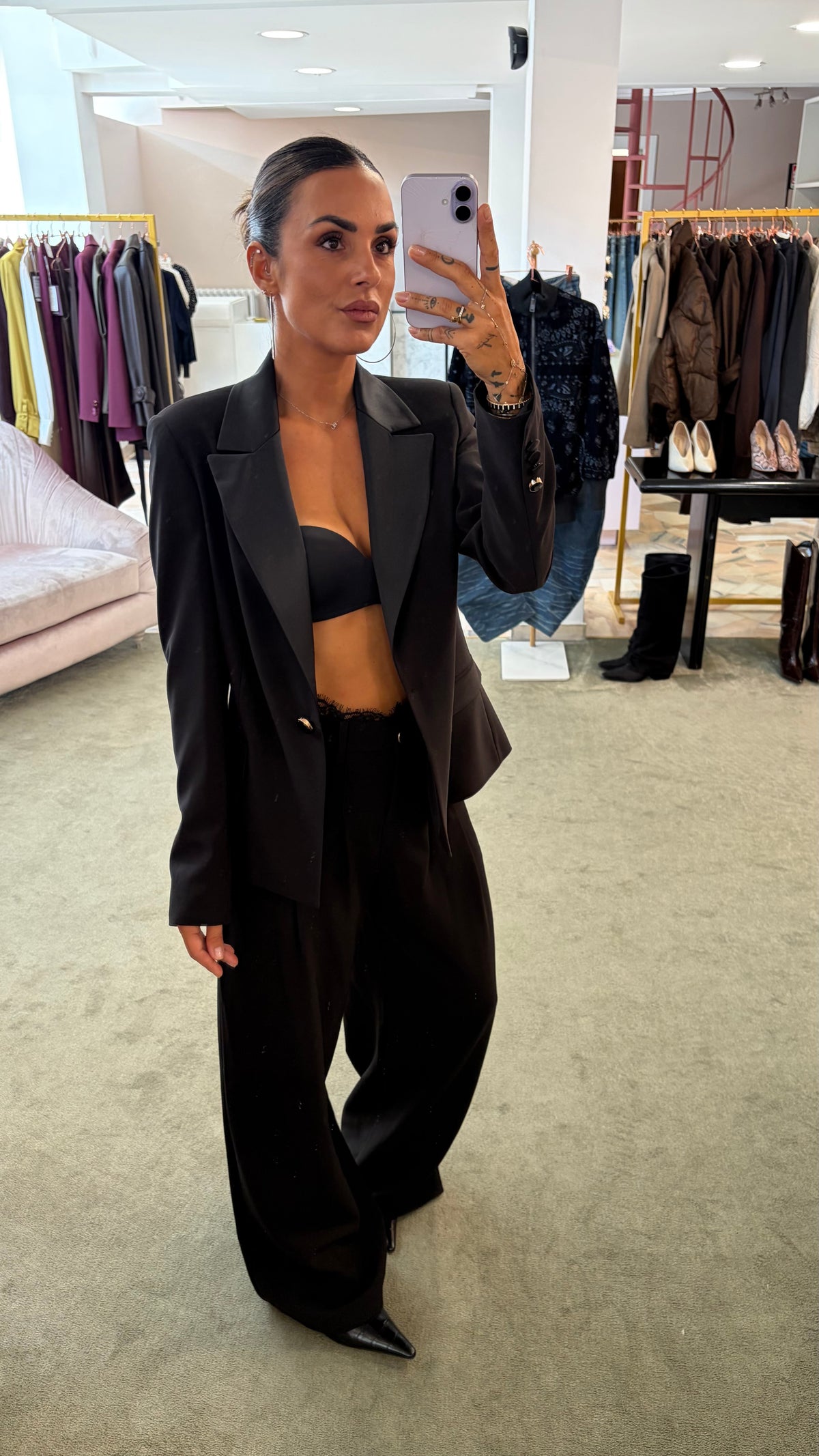 Pantaloni neri con pizzo in vita wide leg fr