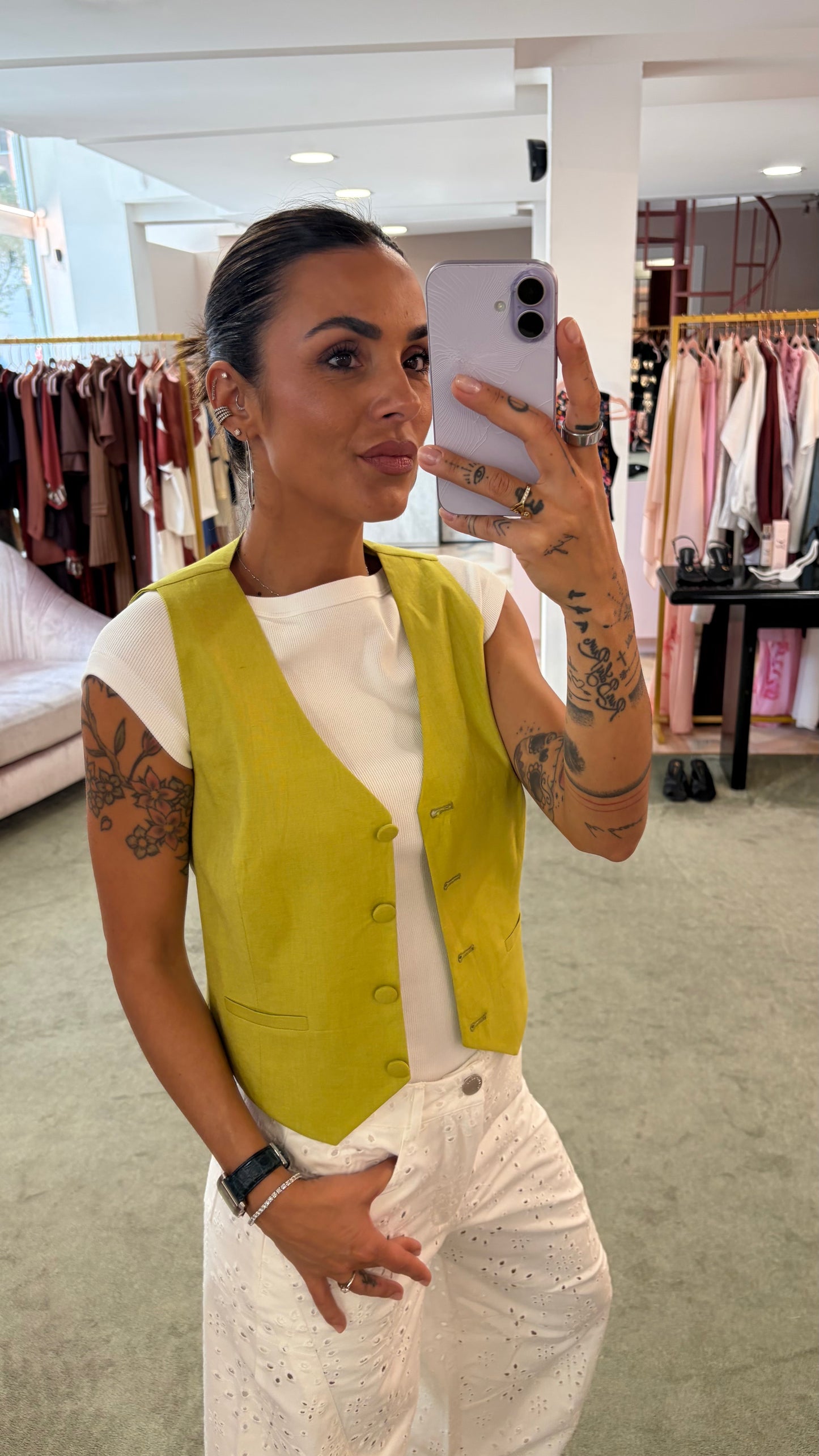 Gilet lime in lino Actualee