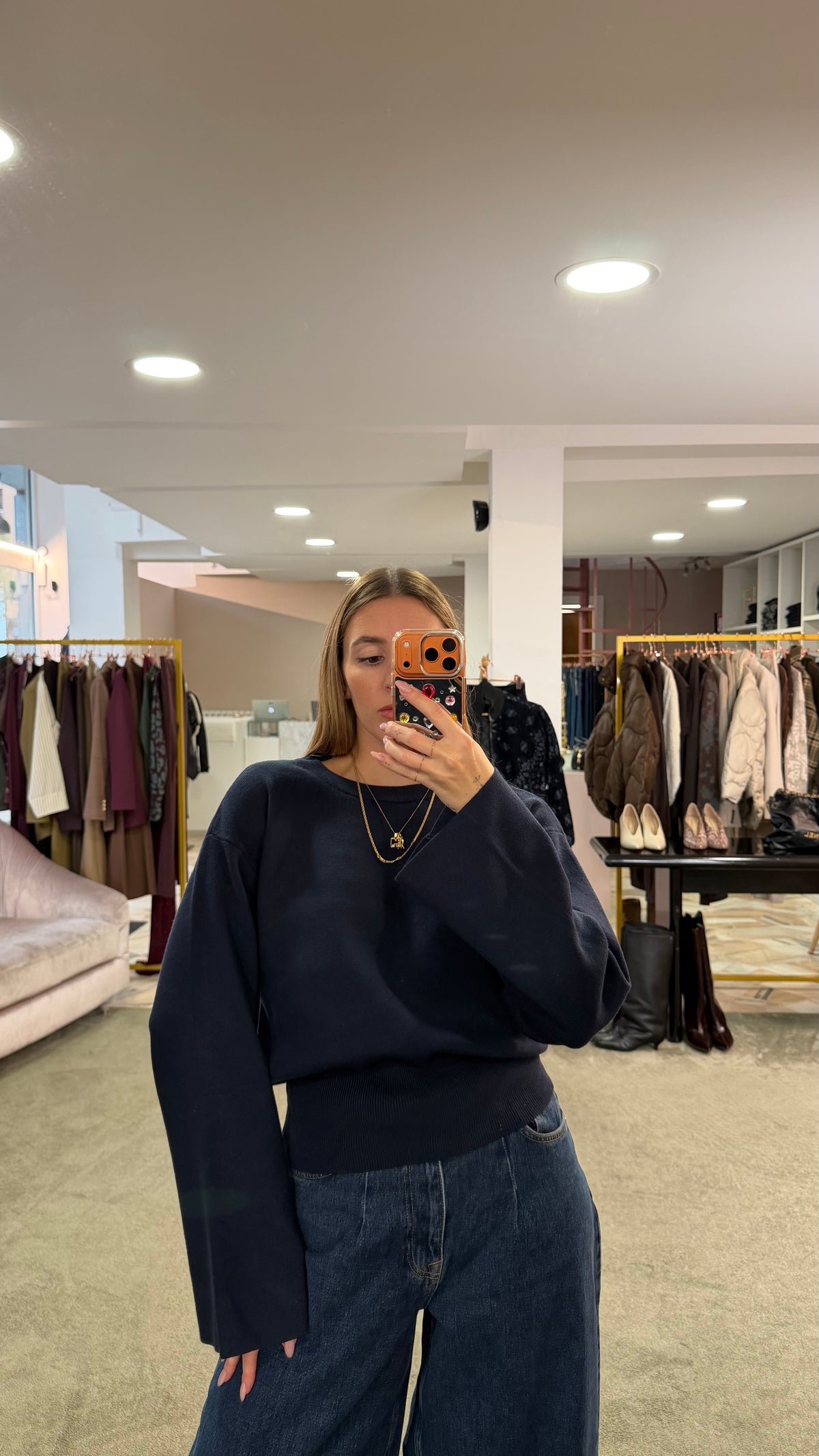Maglione girocollo hanna blu notte manica a kimono aw