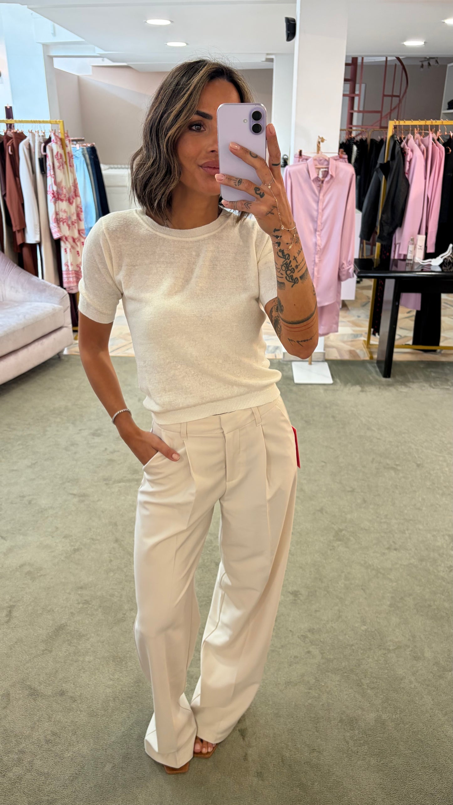 Maglia girocollo panna manica corta glp