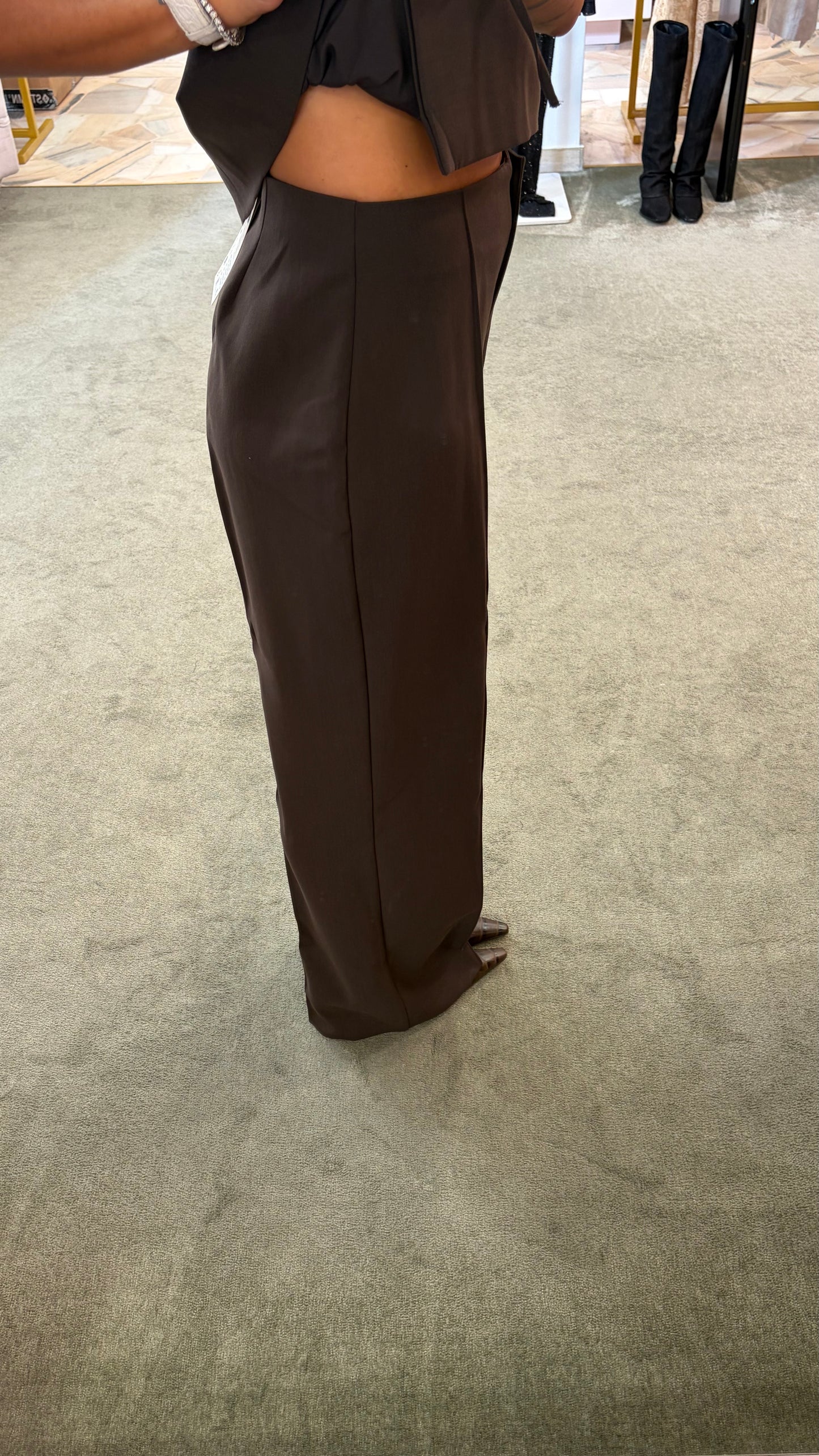 Gilet a chimono marrone testa di moro con cinturina aw