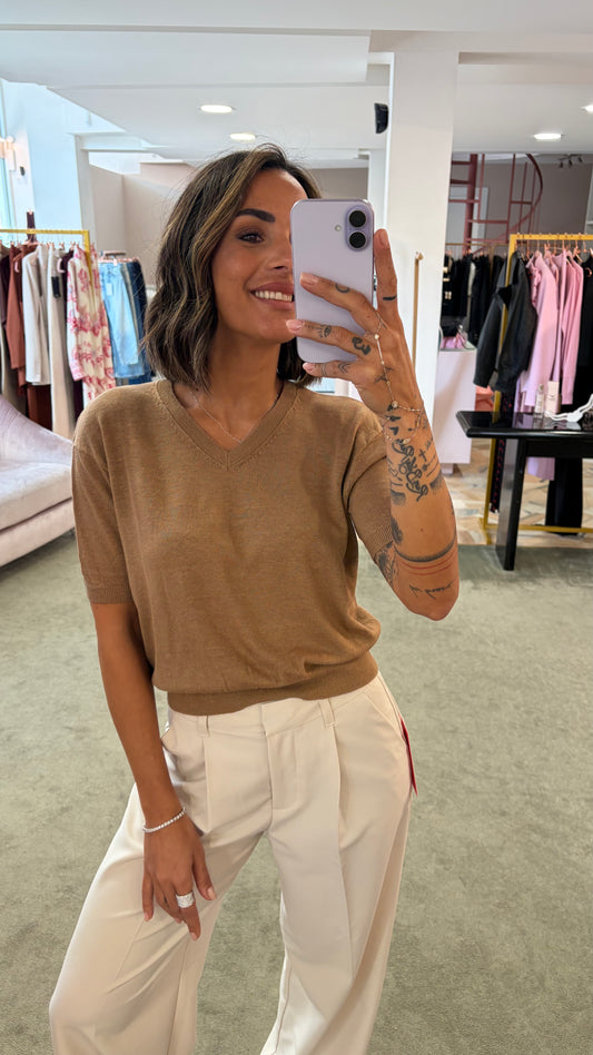 Maglia scollo a v tabacco manica corta glp