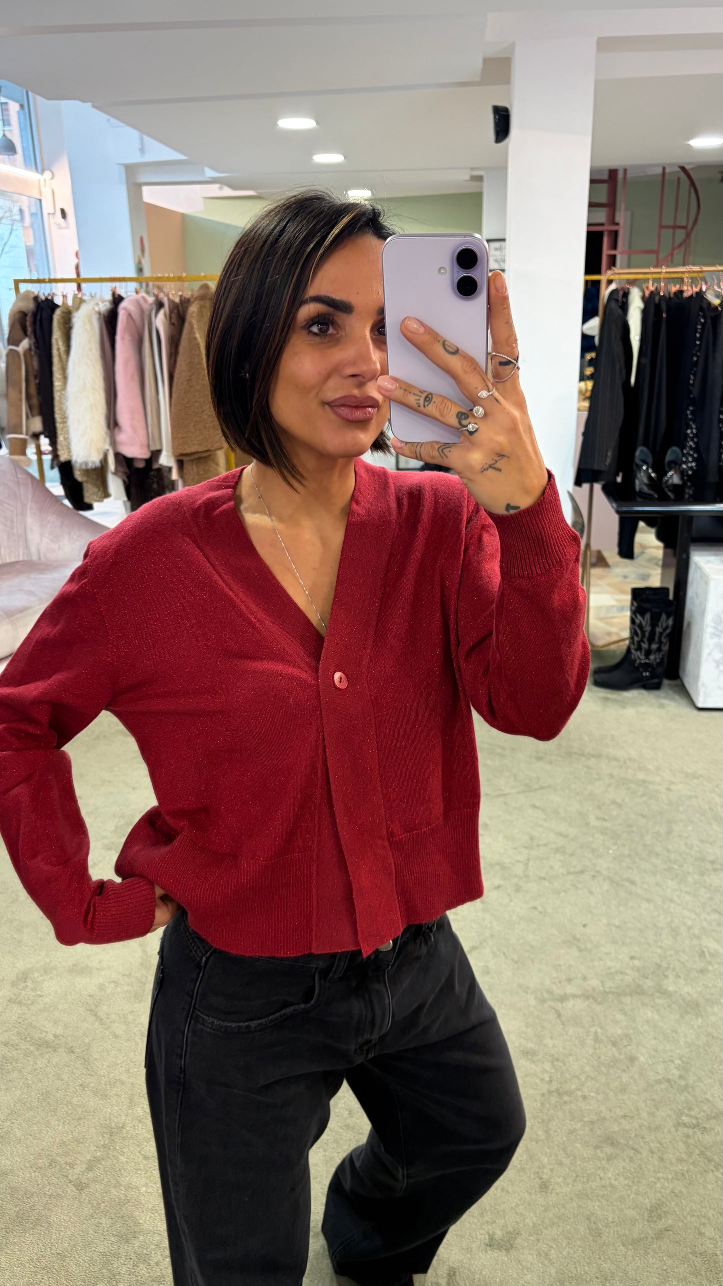 Cardigan rosso in lurex ay